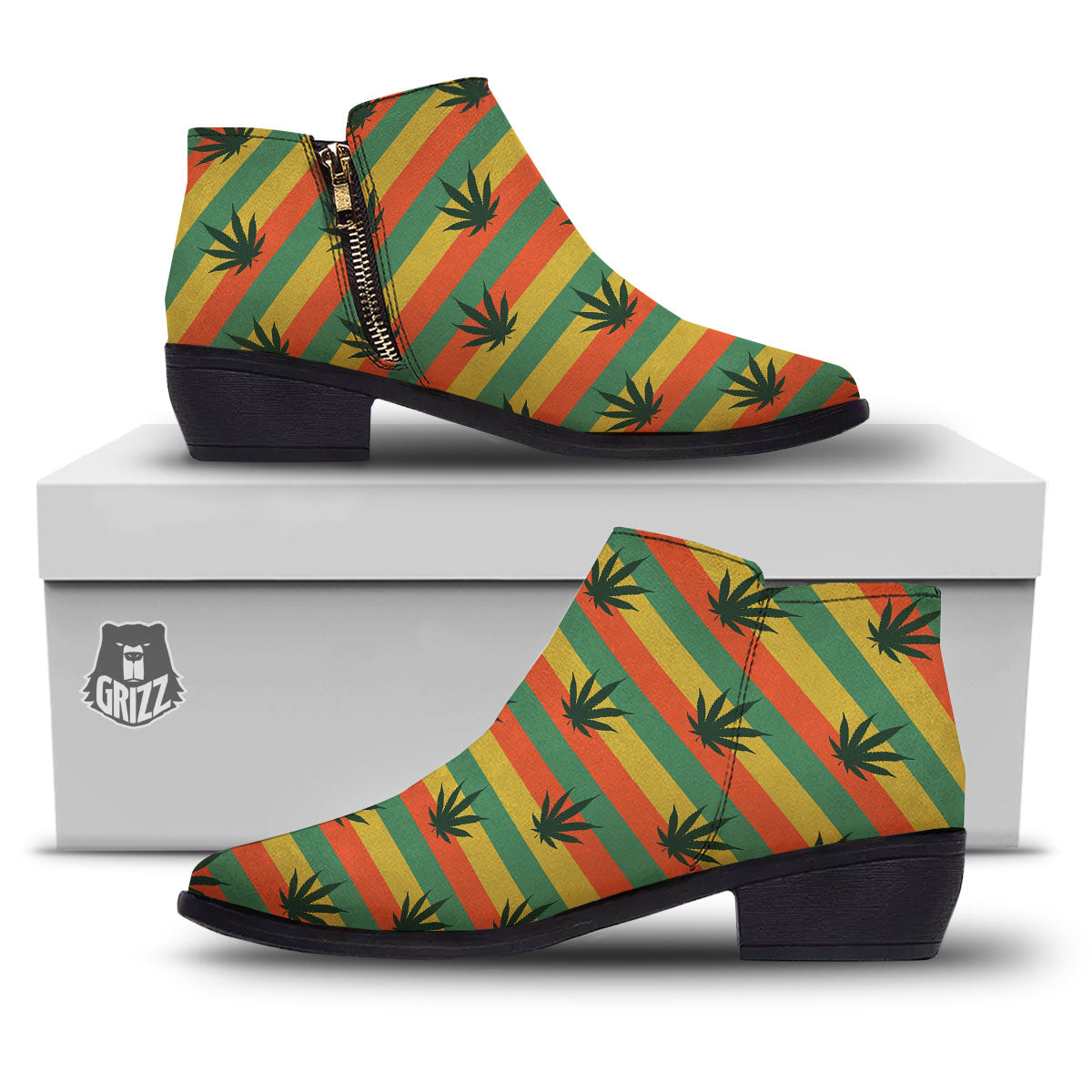 Striped Rasta Print Pattern Ankle Boots-grizzshop