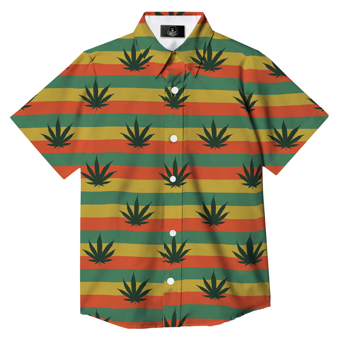 Striped Rasta Print Pattern Button Up Shirt-grizzshop