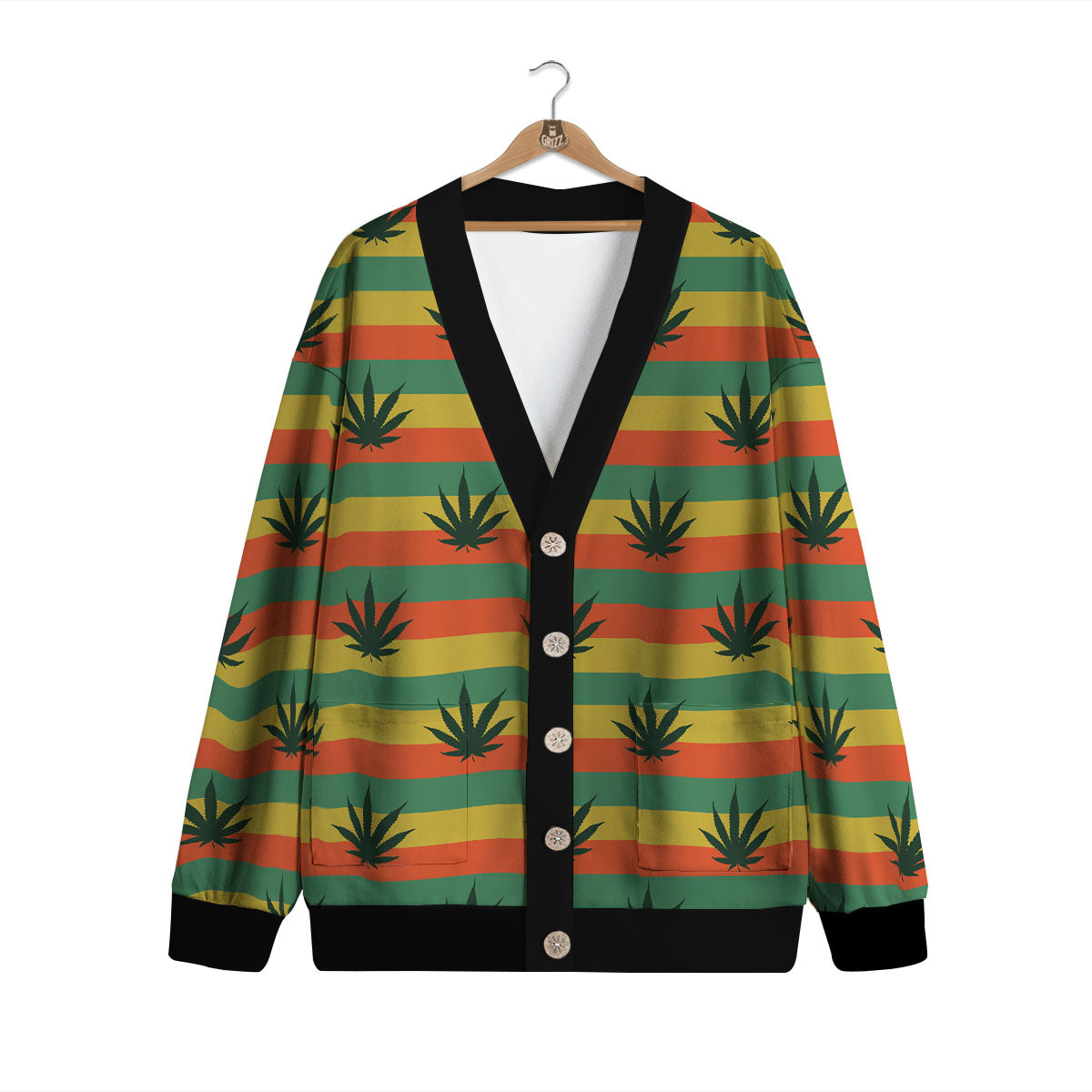 Striped Rasta Print Pattern Cardigan-grizzshop