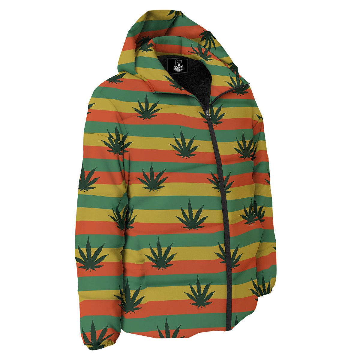 Striped Rasta Print Pattern Down Jacket-grizzshop