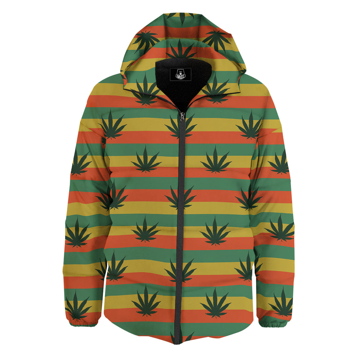 Striped Rasta Print Pattern Down Jacket-grizzshop