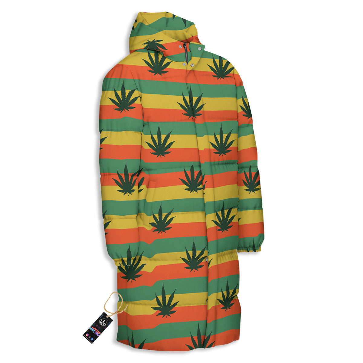 Striped Rasta Print Pattern Long Down Jacket-grizzshop