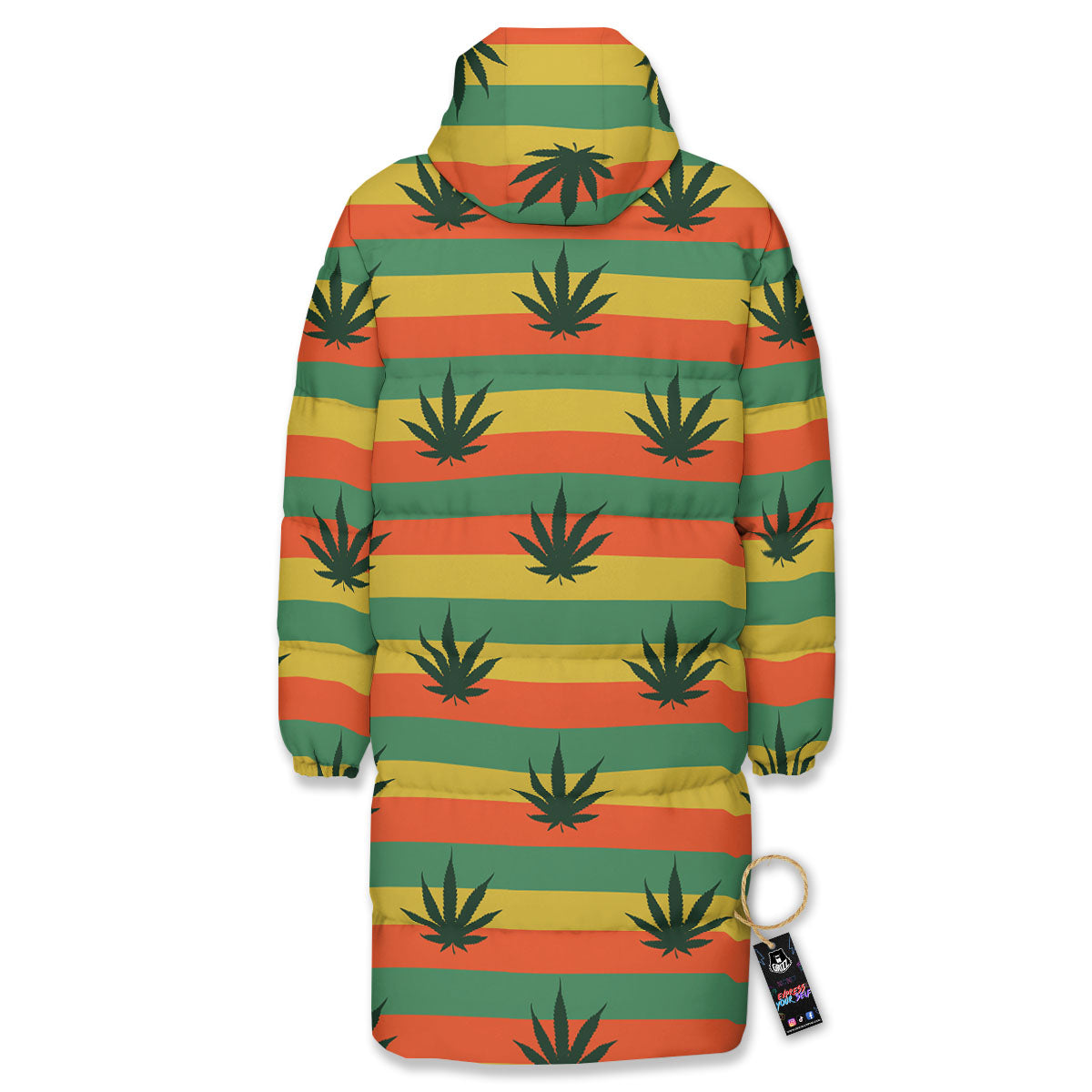 Striped Rasta Print Pattern Long Down Jacket-grizzshop
