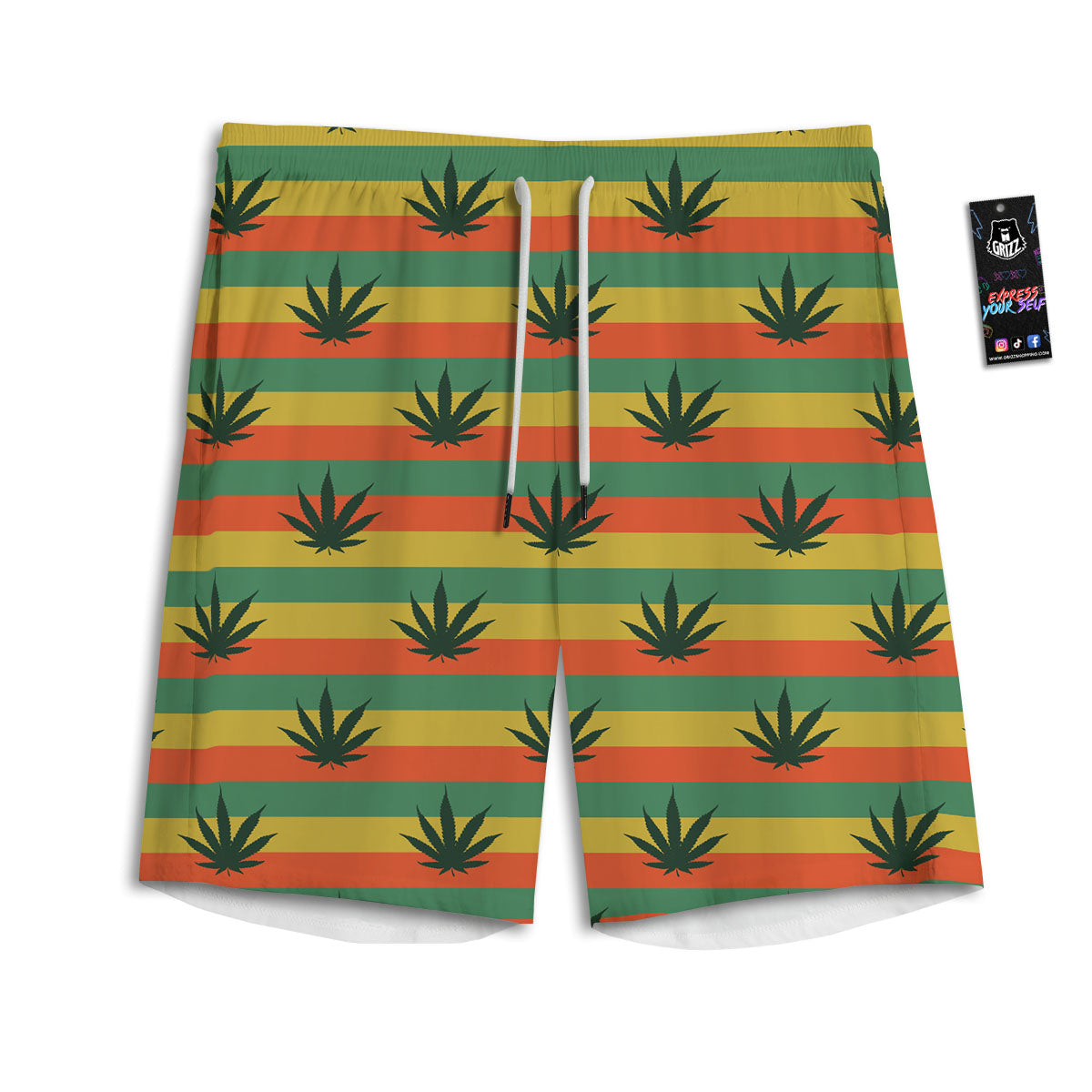Striped Rasta Print Pattern Men's Athletic Shorts