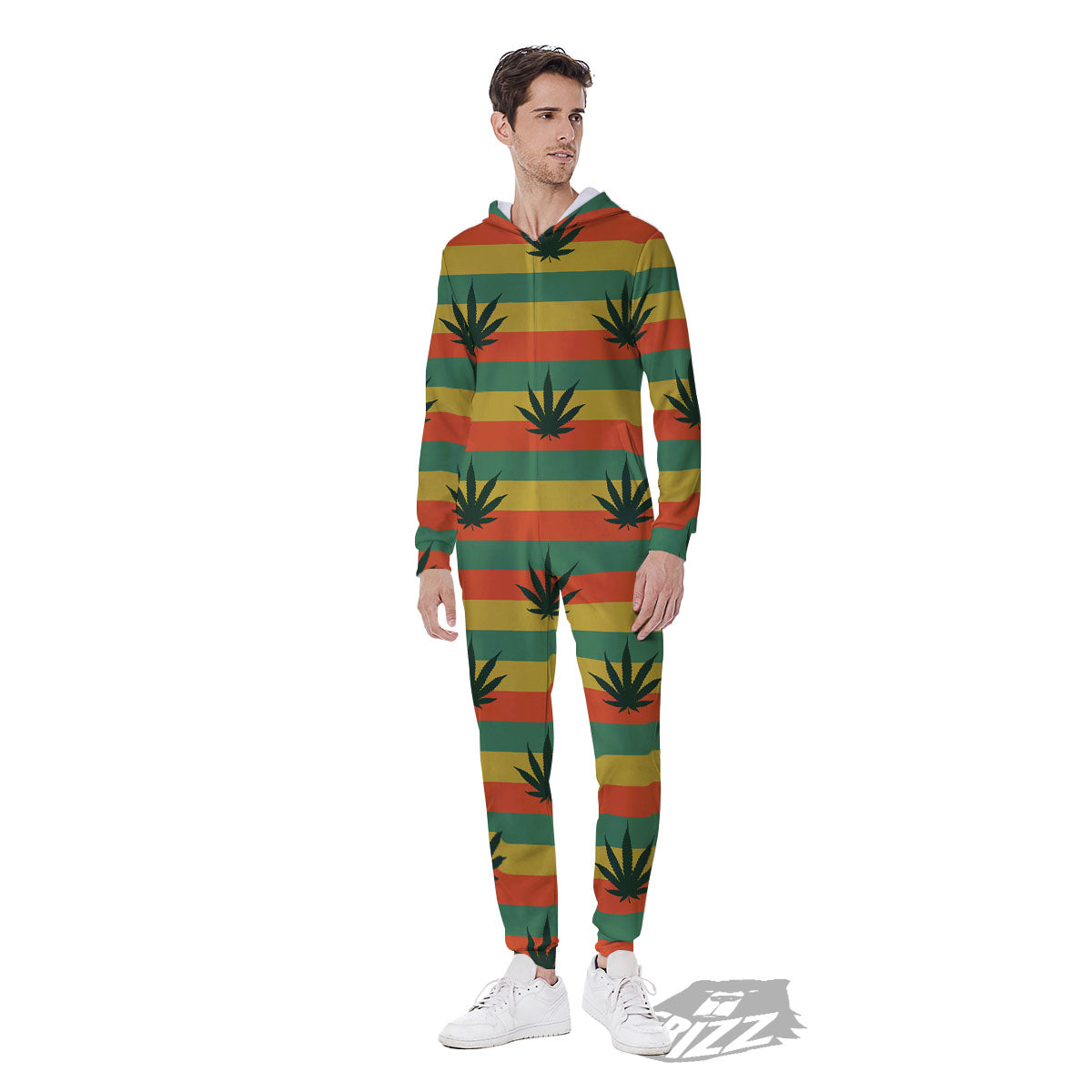 Striped Rasta Print Pattern Men's Jumpsuit-grizzshop