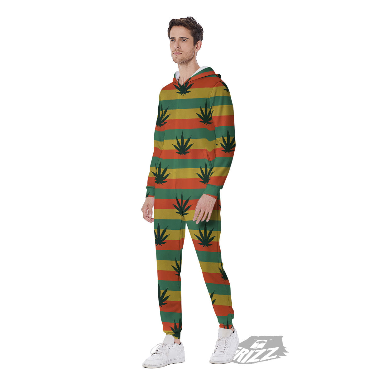 Striped Rasta Print Pattern Men's Jumpsuit-grizzshop
