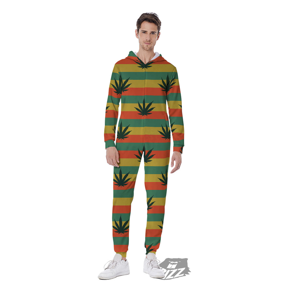 Striped Rasta Print Pattern Men's Jumpsuit-grizzshop
