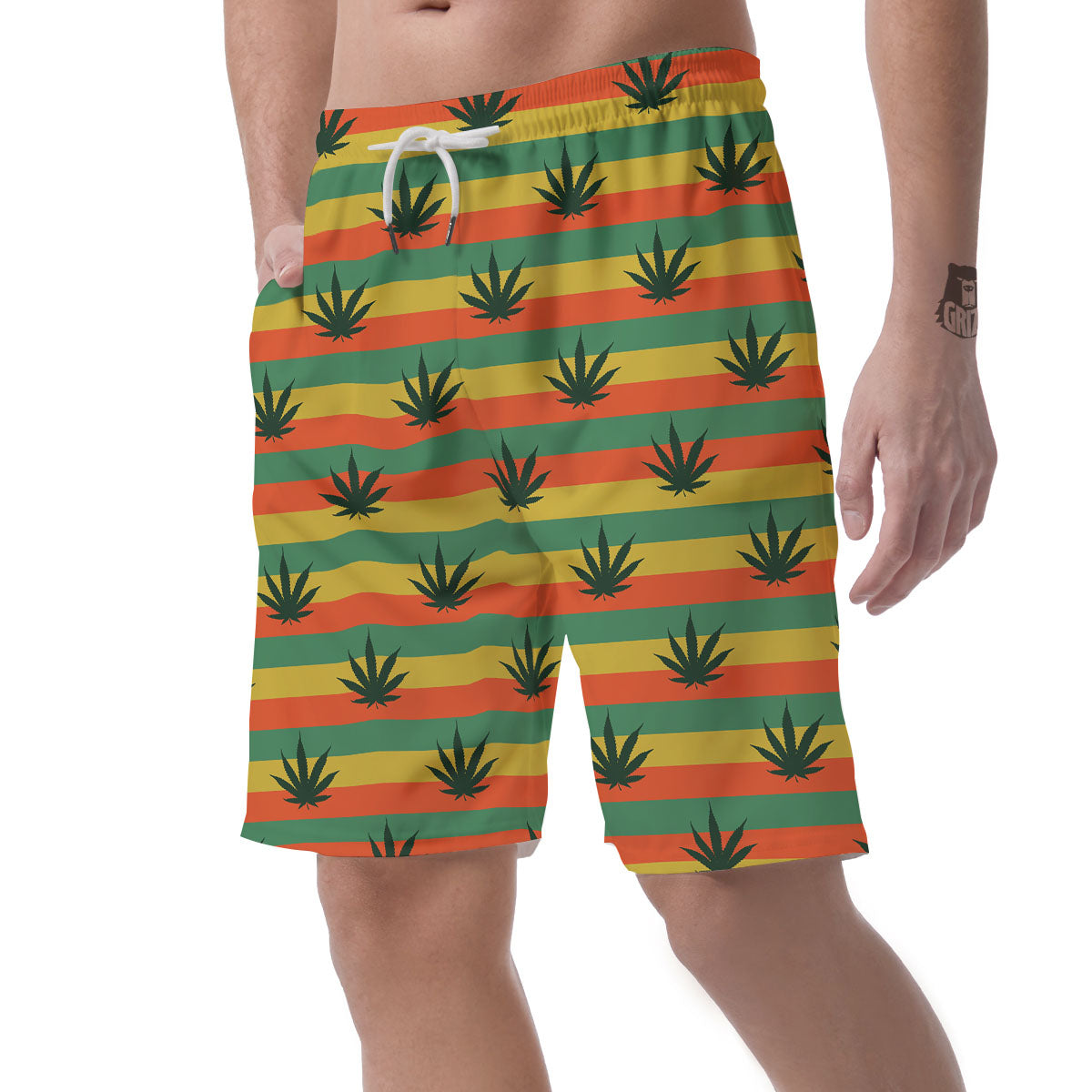 Striped Rasta Print Pattern Men's Shorts-grizzshop