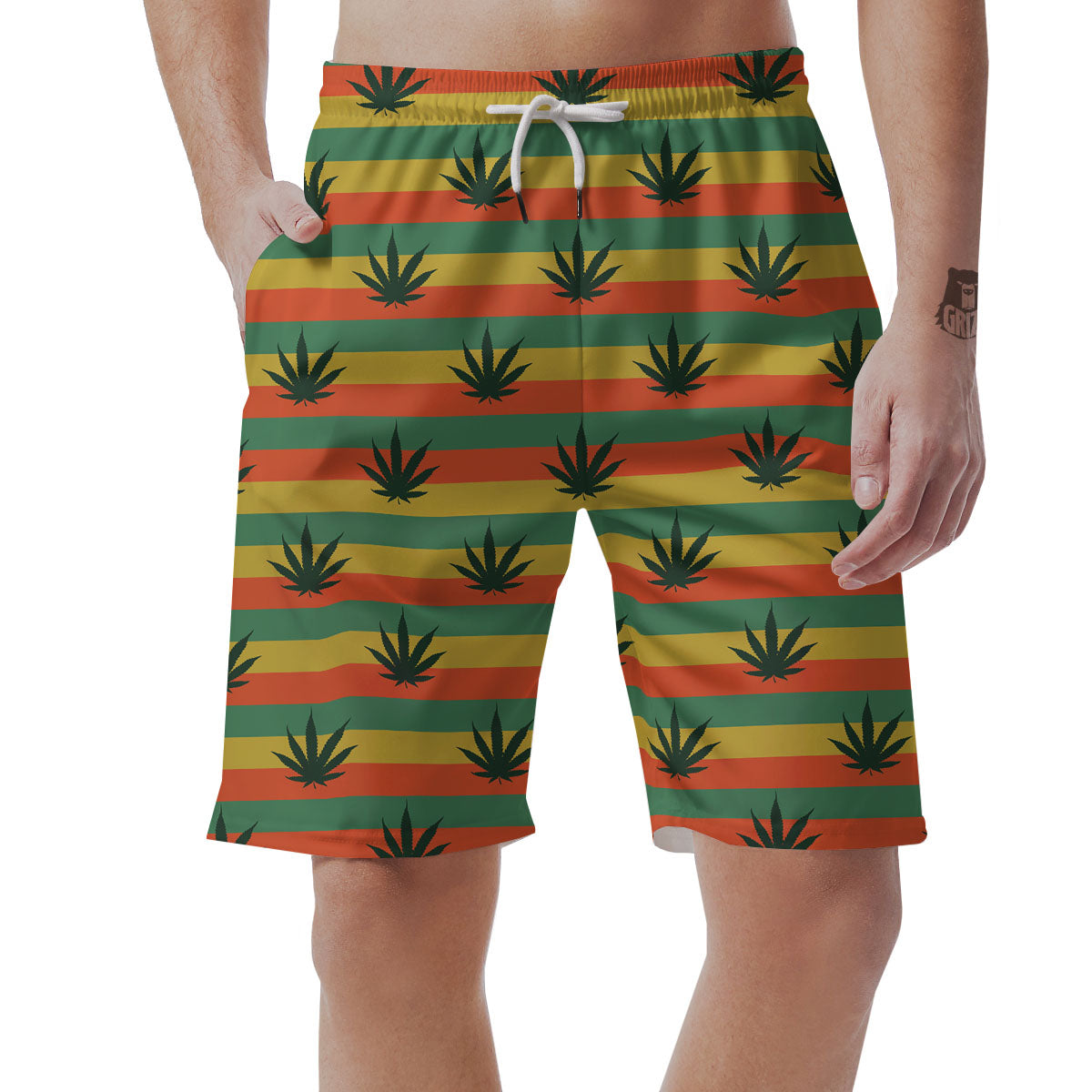 Striped Rasta Print Pattern Men's Shorts-grizzshop