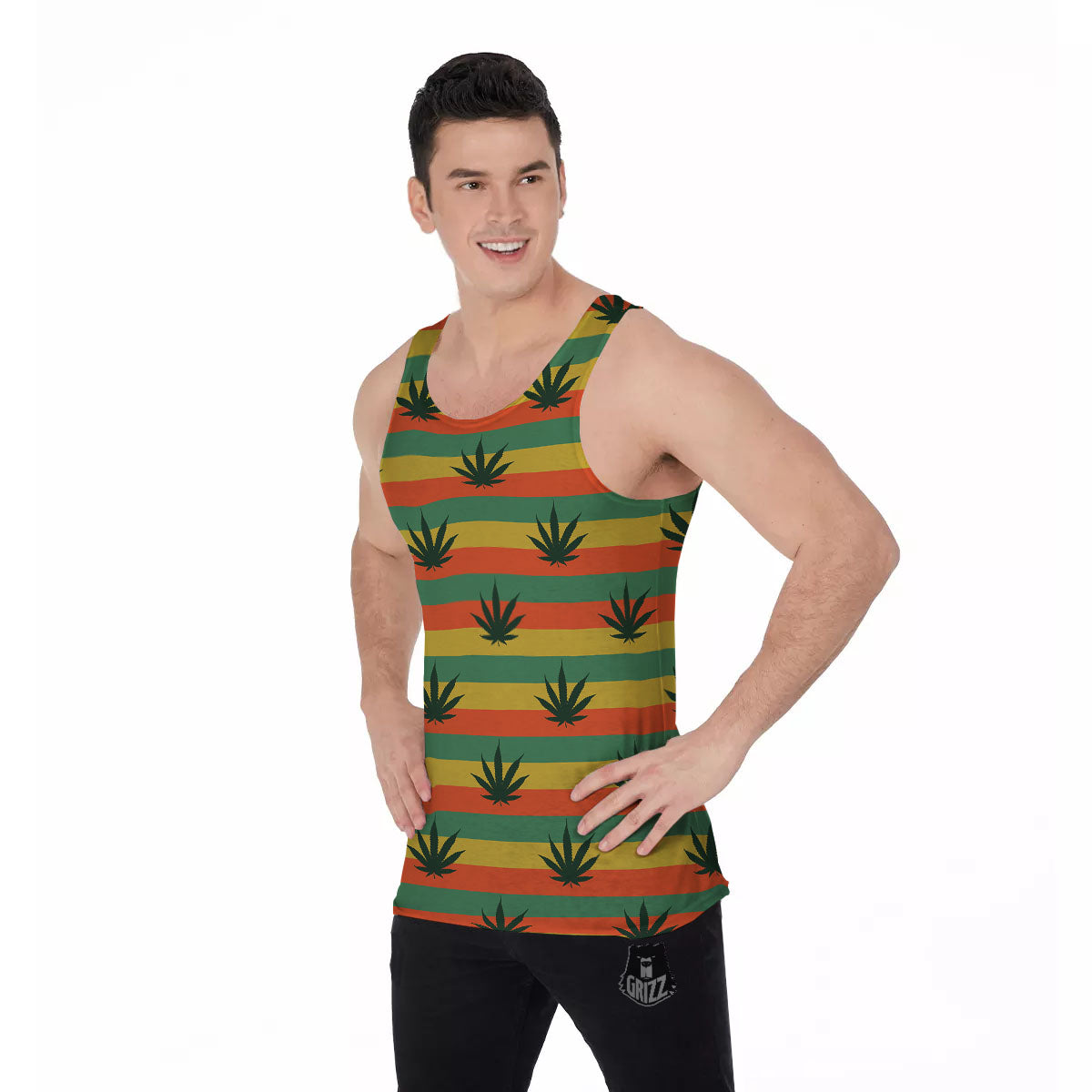 Striped Rasta Print Pattern Men's Tank Top-grizzshop