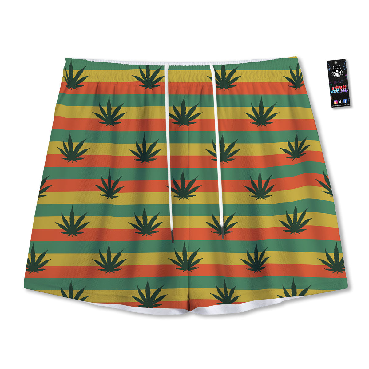 Striped Rasta Print Pattern Mesh Shorts