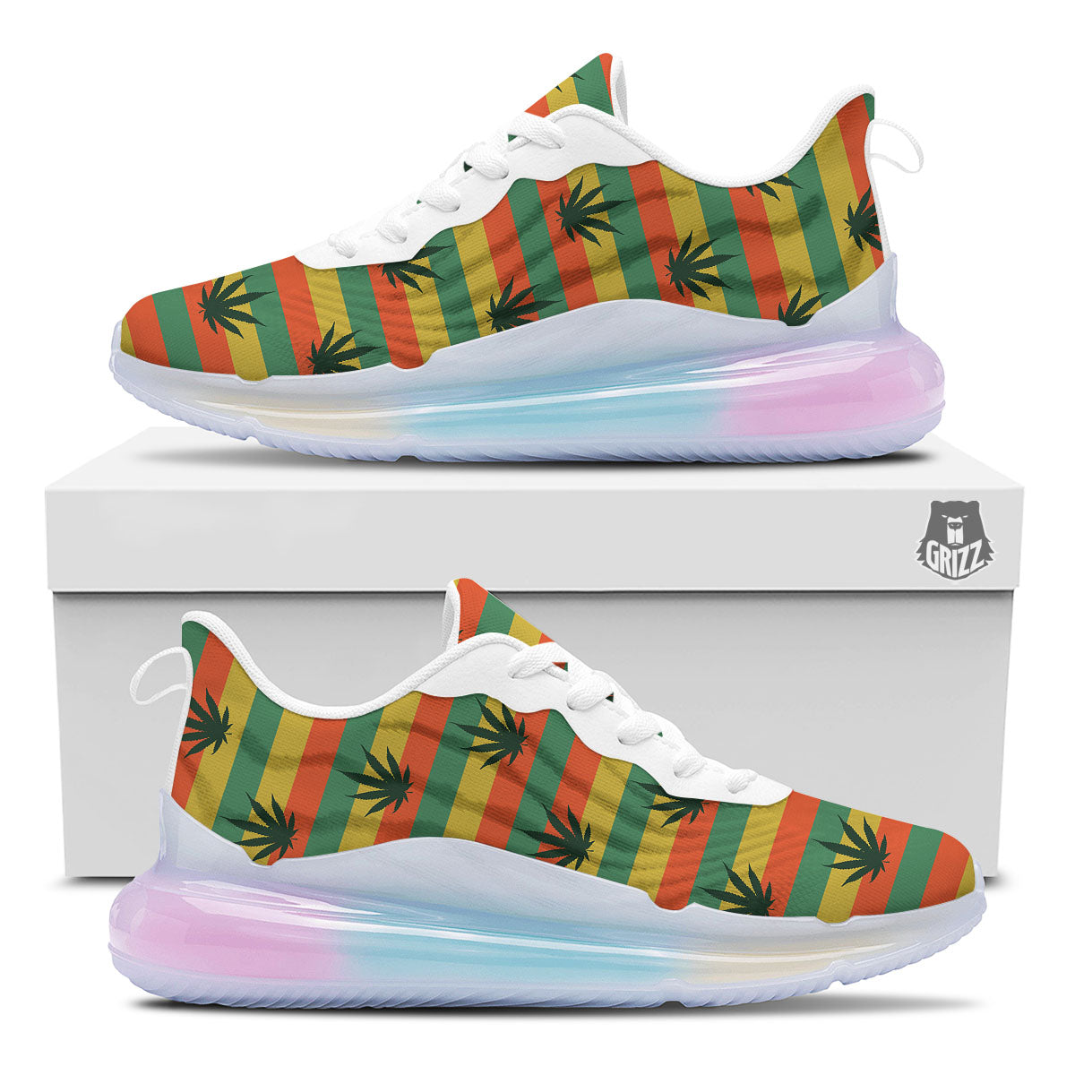 Striped Rasta Print Pattern Running Sneakers-grizzshop