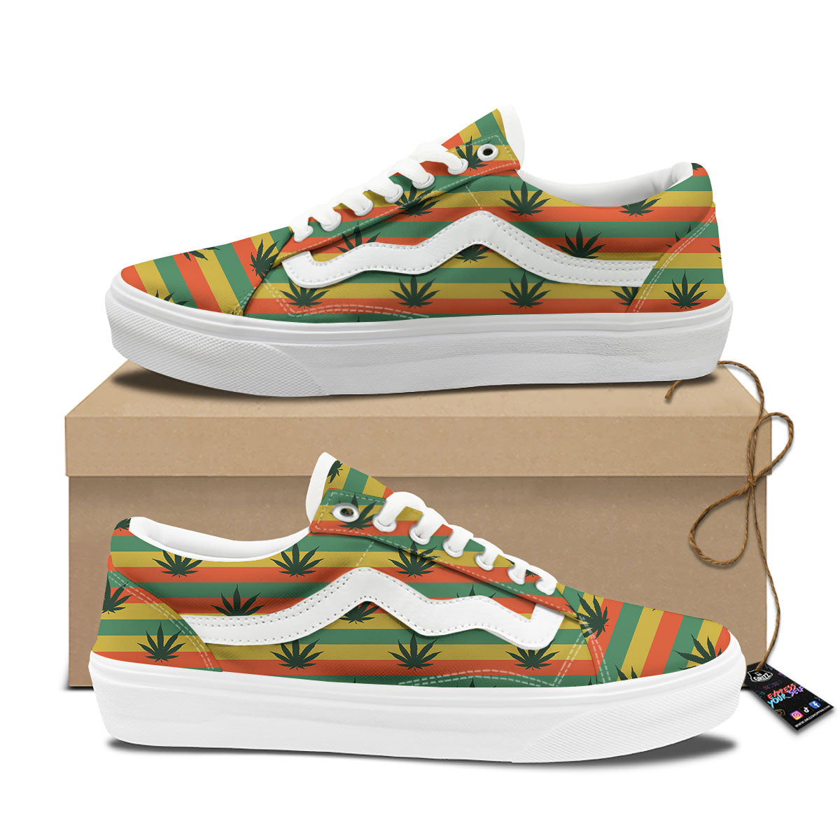Striped Rasta Print Pattern Skate Shoes-grizzshop