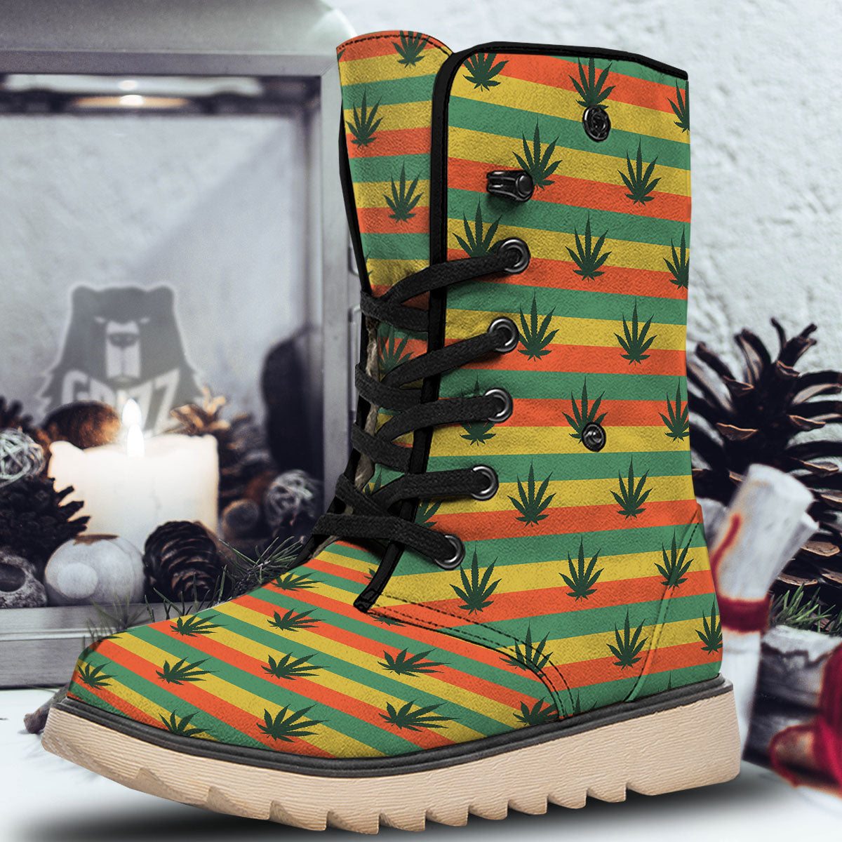 Striped Rasta Print Pattern Snow Boots-grizzshop