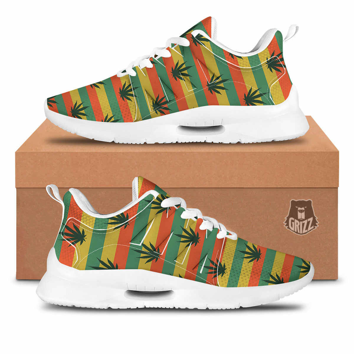 Striped Rasta Print Pattern Tennis Shoes-grizzshop
