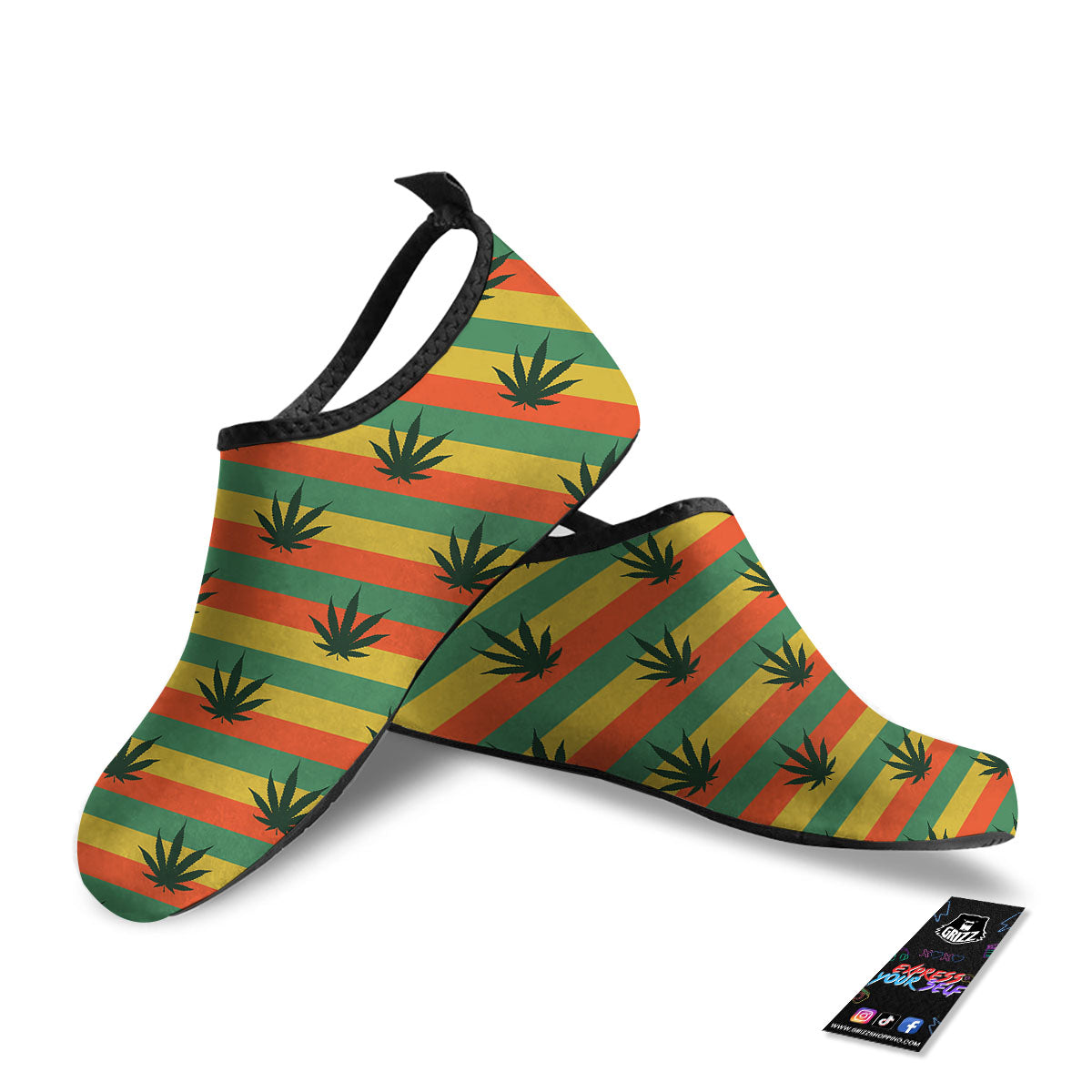 Striped Rasta Print Pattern Water Shoes-grizzshop