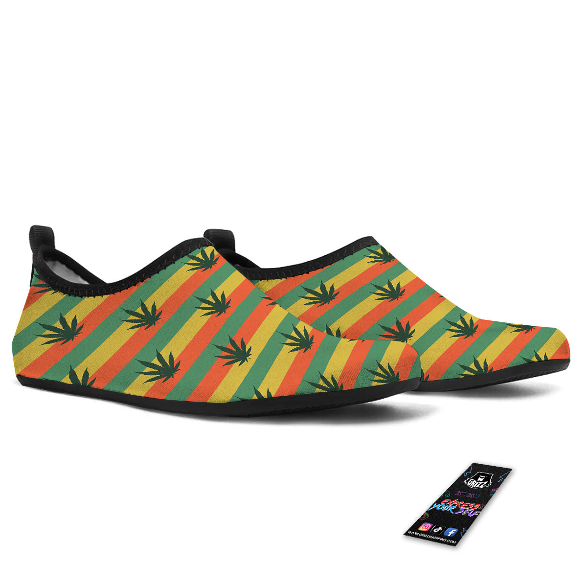 Striped Rasta Print Pattern Water Shoes-grizzshop