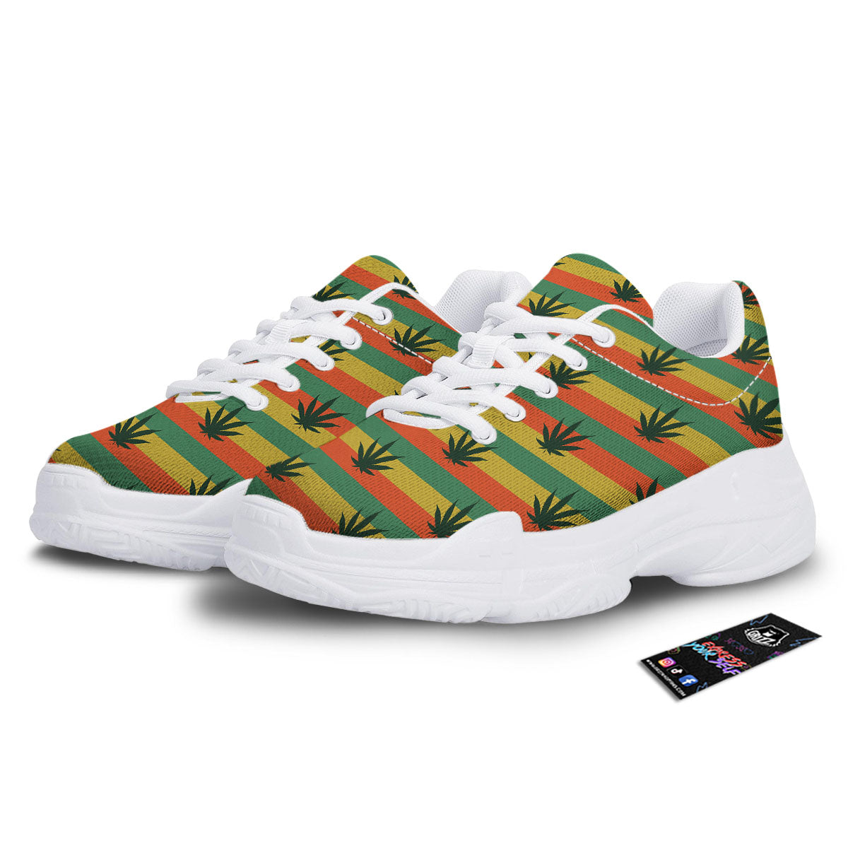Striped Rasta Print Pattern White Chunky Shoes-grizzshop