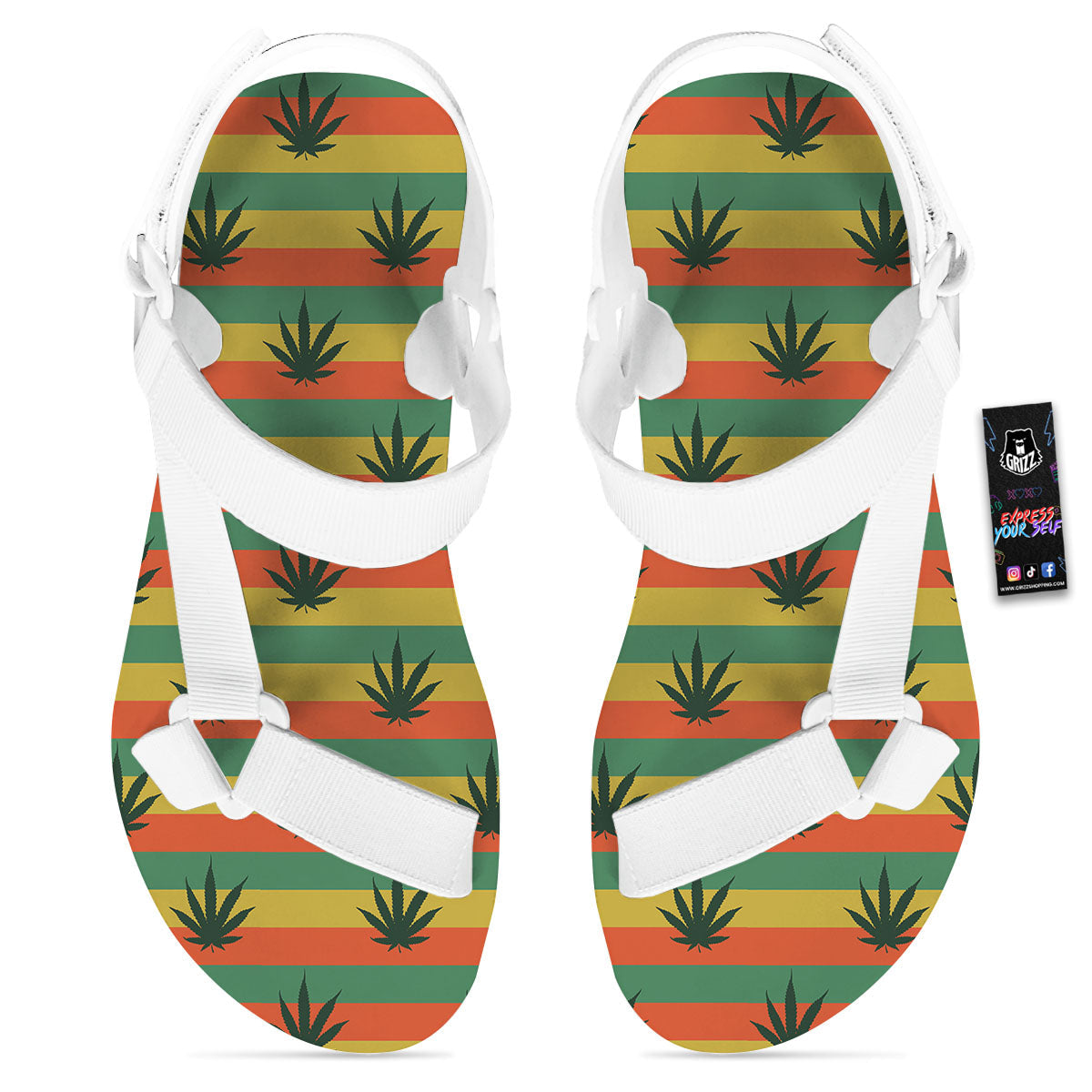 Striped Rasta Print Pattern White Open Toe Sandals-grizzshop