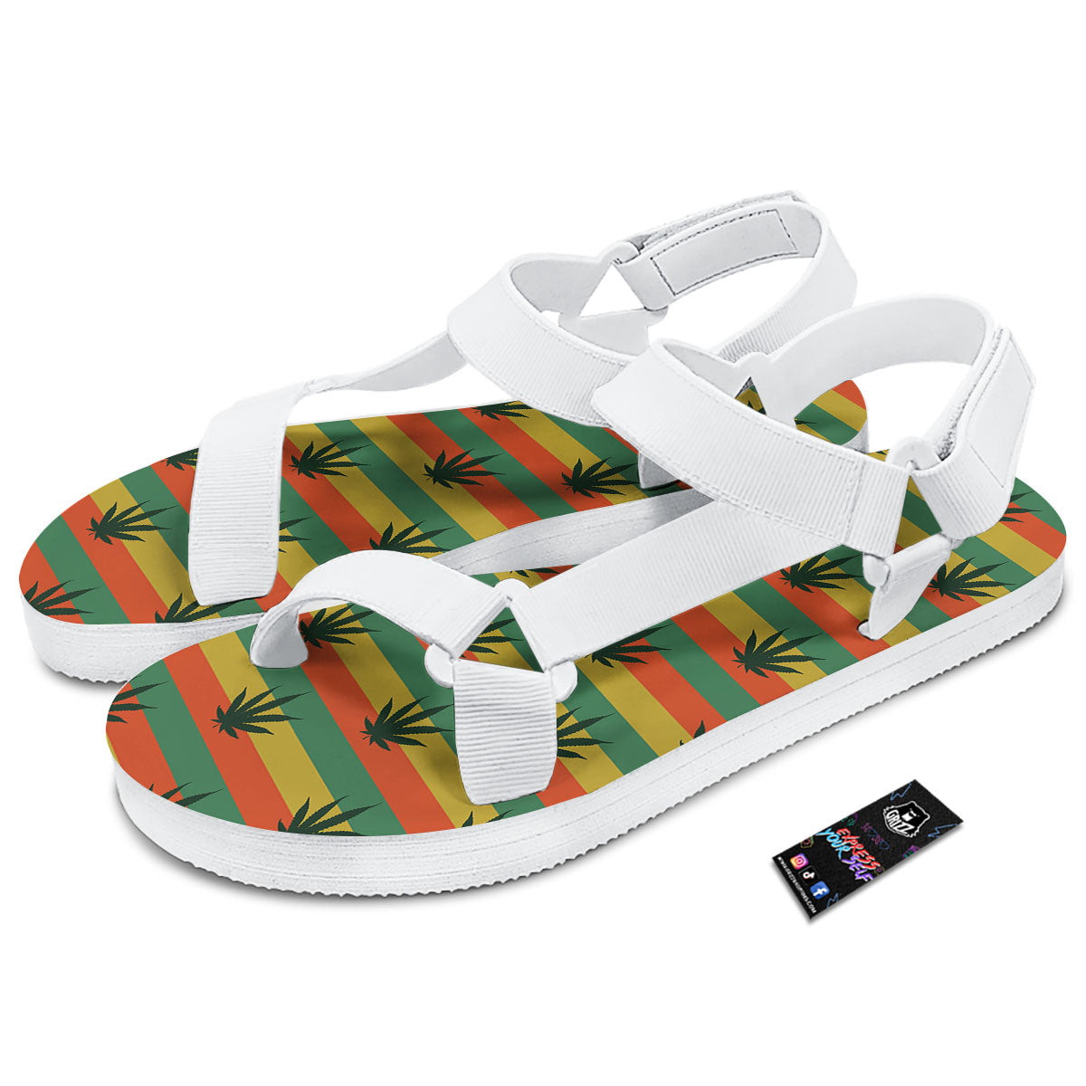 Striped Rasta Print Pattern White Open Toe Sandals-grizzshop