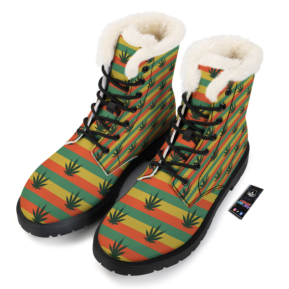 Striped Rasta Print Pattern Winter Boots-grizzshop