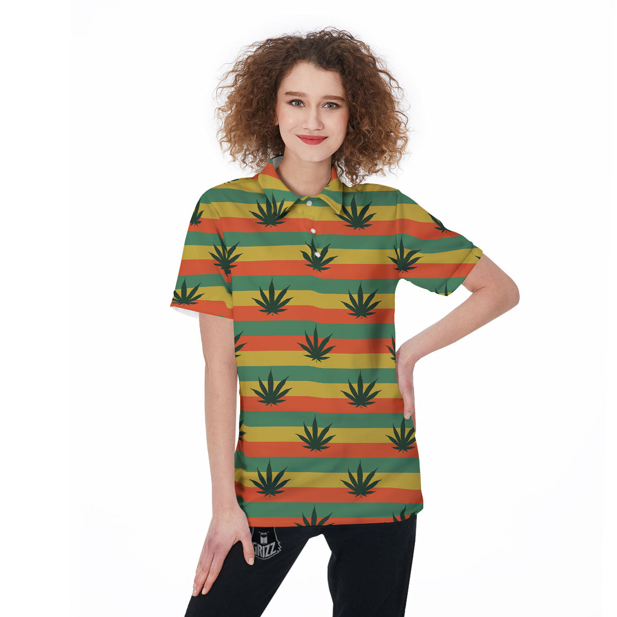 Striped Rasta Print Pattern Women's Golf Shirts-grizzshop