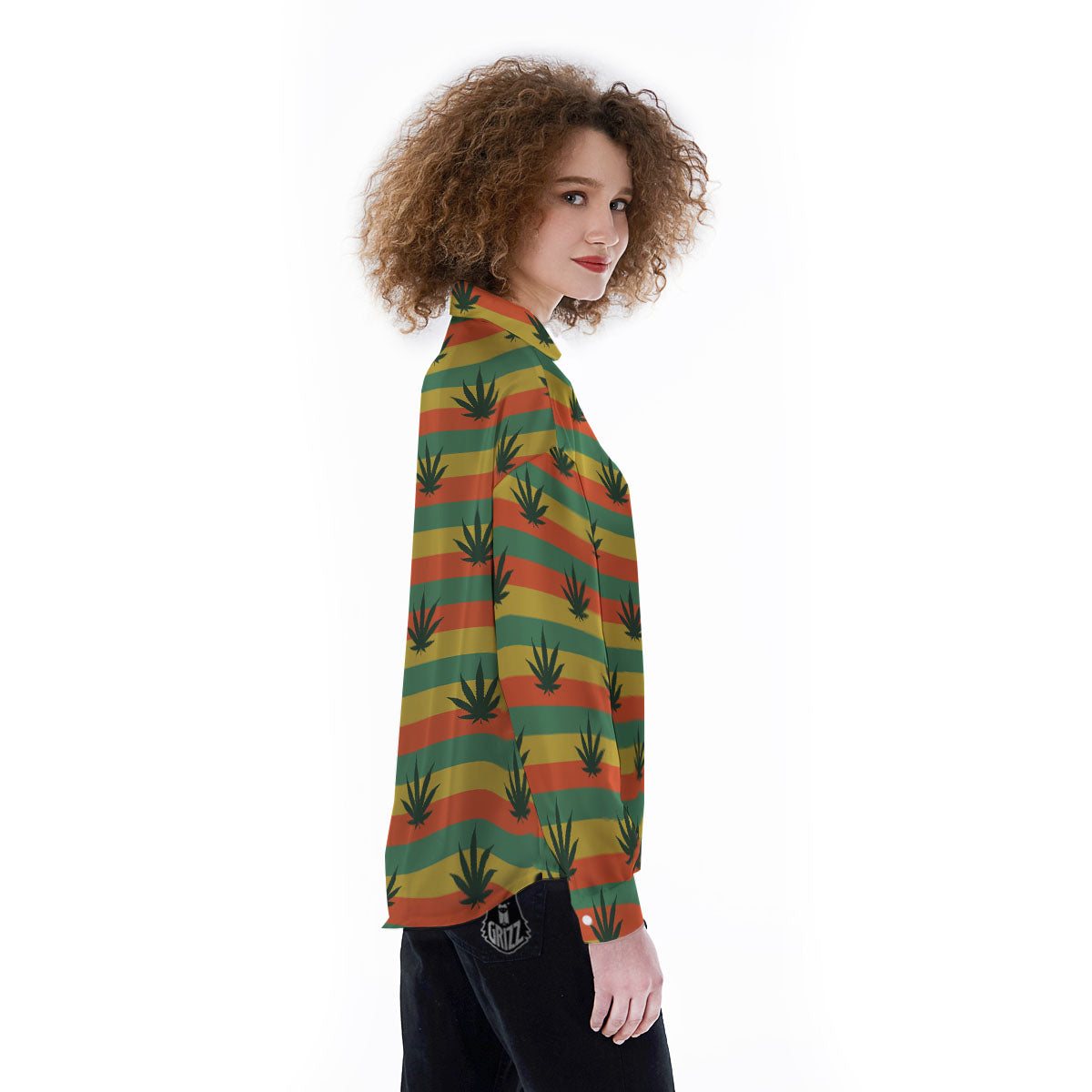 Striped Rasta Print Pattern Women's Long Sleeve Shirts-grizzshop