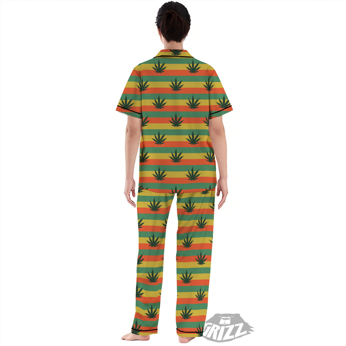 Striped Rasta Print Pattern Women's Pajamas Set-grizzshop