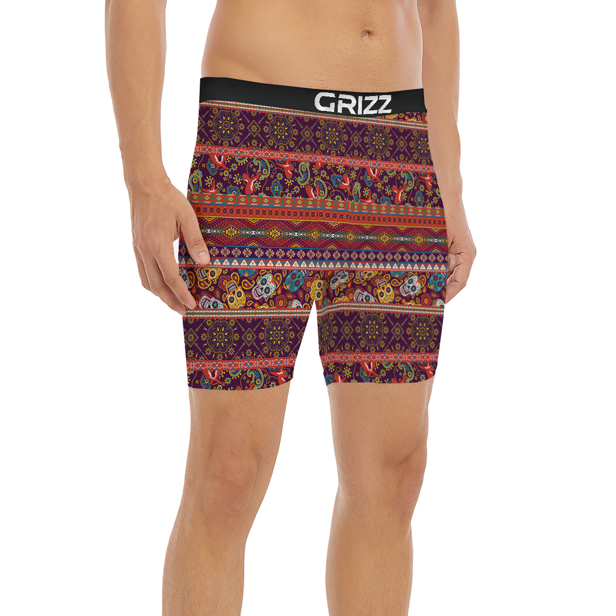 Striped Skull Mexican Style Print Pattern Boxer Briefs-grizzshop
