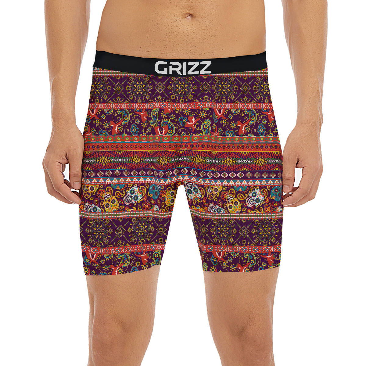 Striped Skull Mexican Style Print Pattern Boxer Briefs-grizzshop
