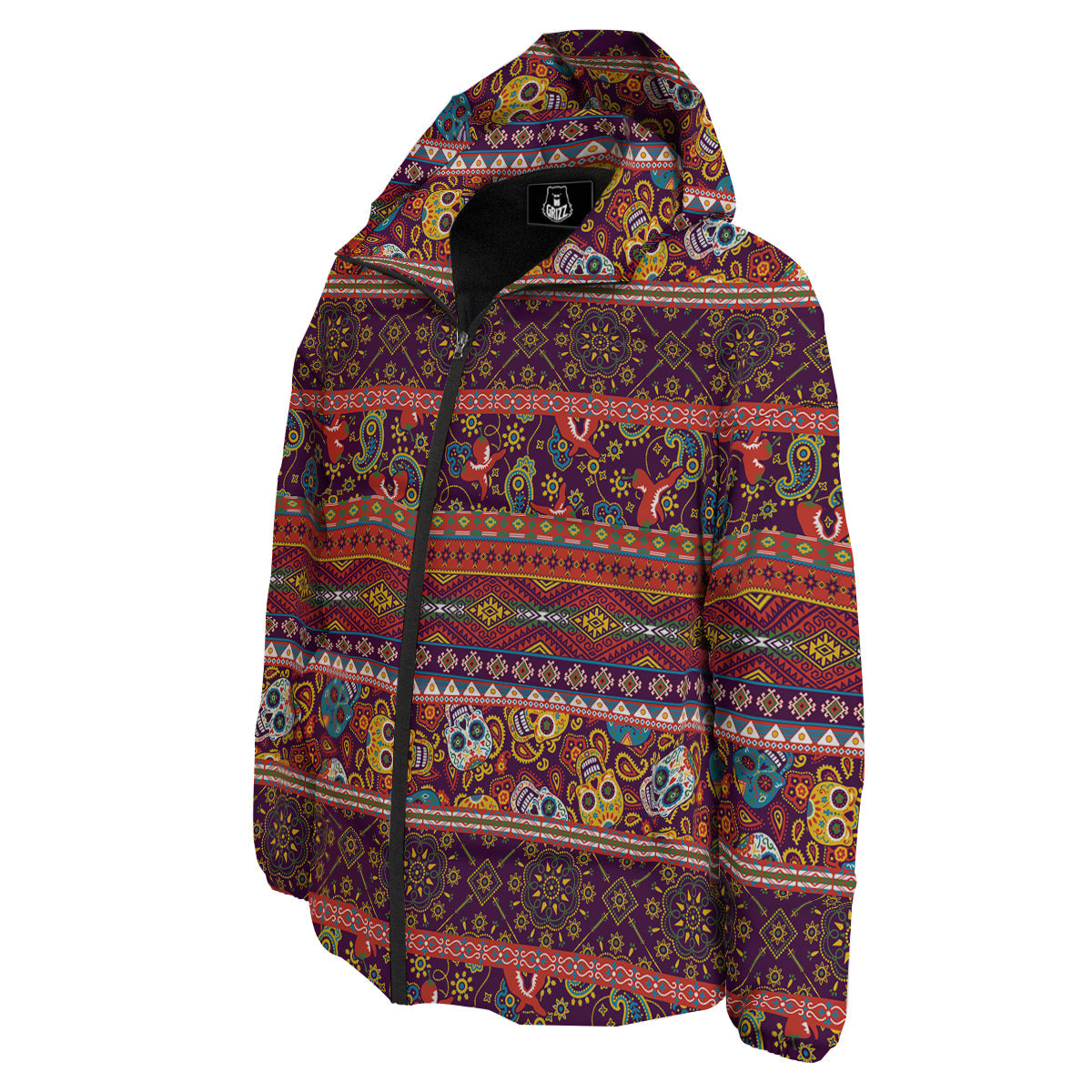 Striped Skull Mexican Style Print Pattern Down Jacket-grizzshop