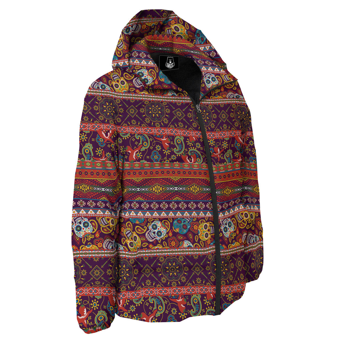 Striped Skull Mexican Style Print Pattern Down Jacket-grizzshop