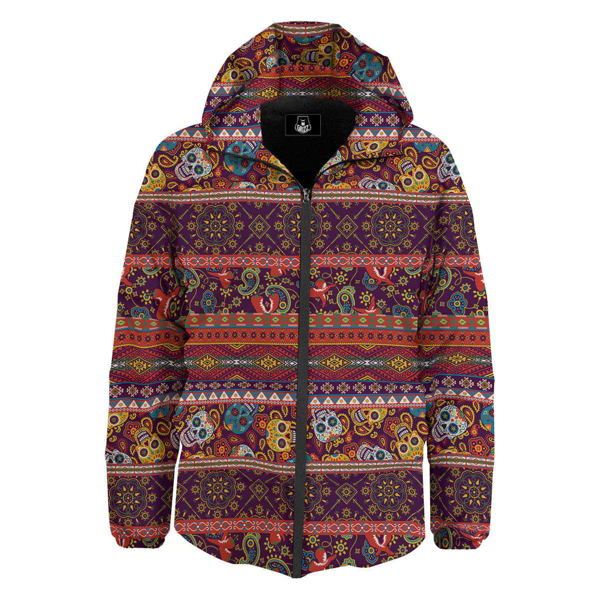 Striped Skull Mexican Style Print Pattern Down Jacket-grizzshop