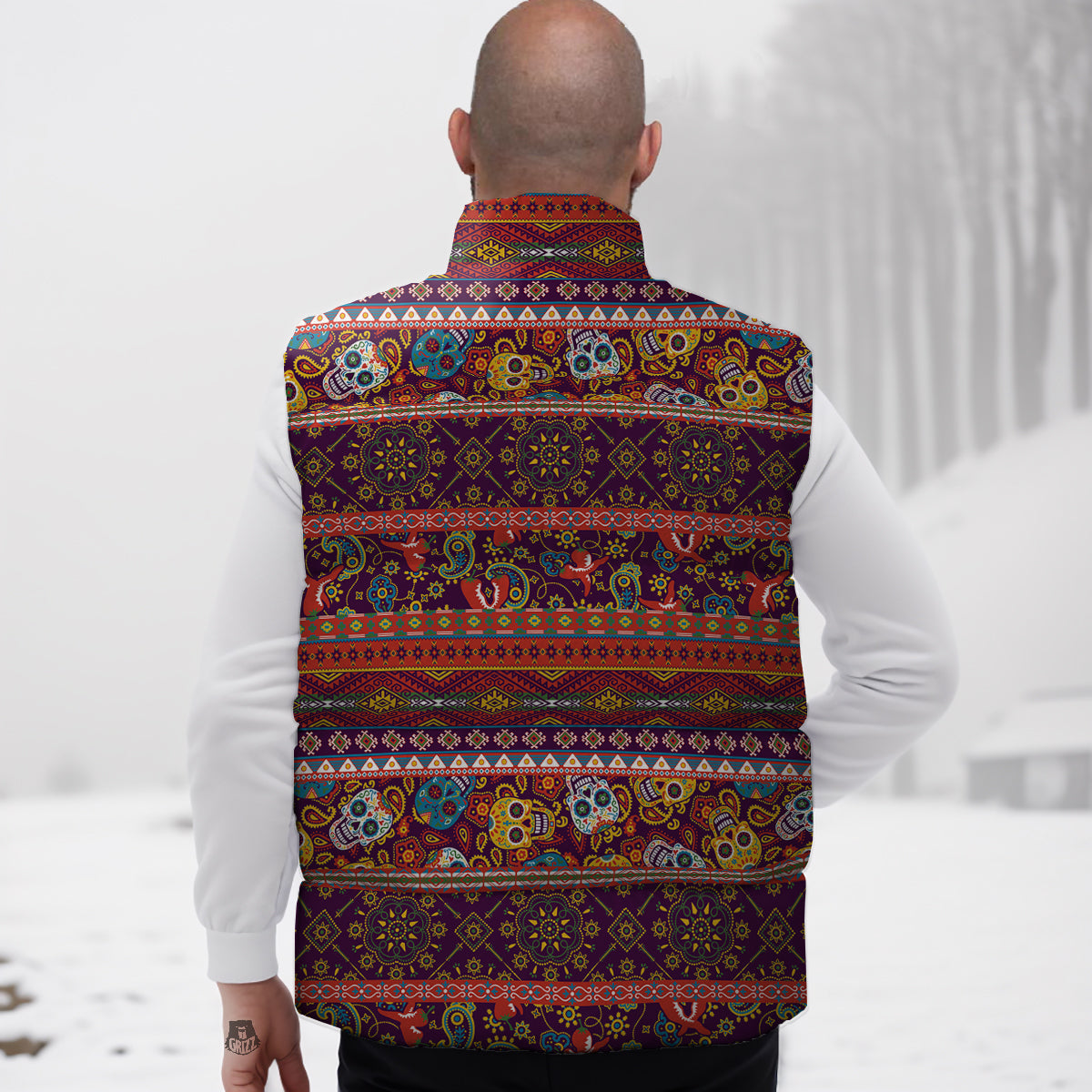 Striped Skull Mexican Style Print Pattern Down Vest