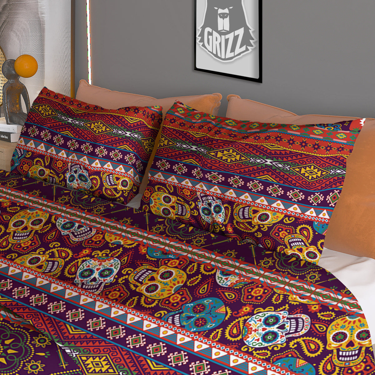 Striped Skull Mexican Style Print Pattern Duvet Cover Bedding Set