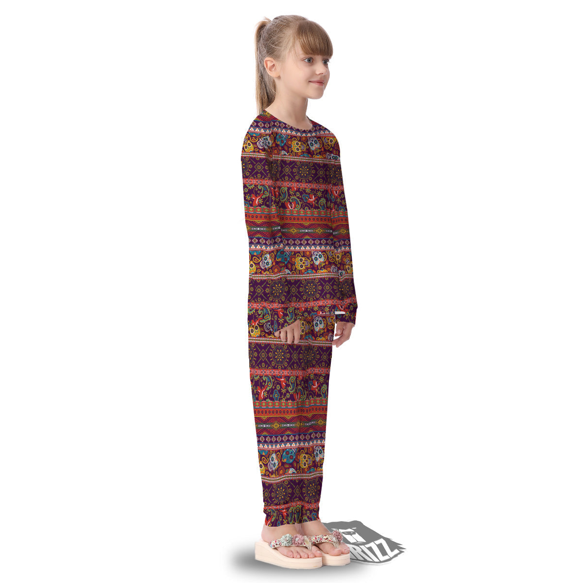Striped Skull Mexican Style Print Pattern Kid's Pajamas-grizzshop