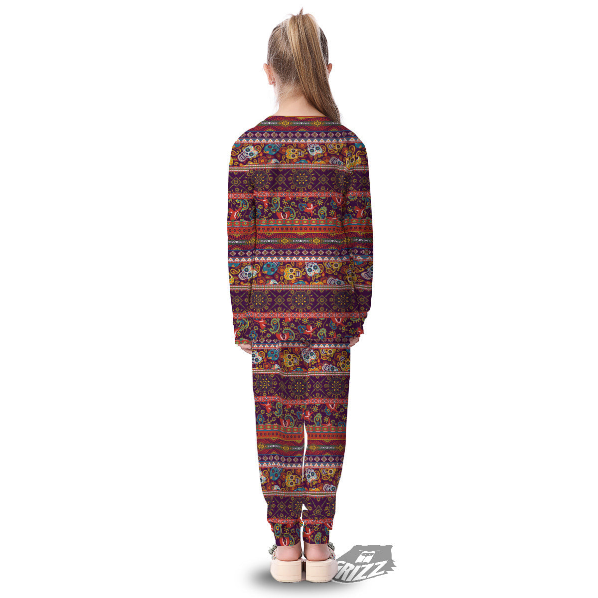 Striped Skull Mexican Style Print Pattern Kid's Pajamas-grizzshop