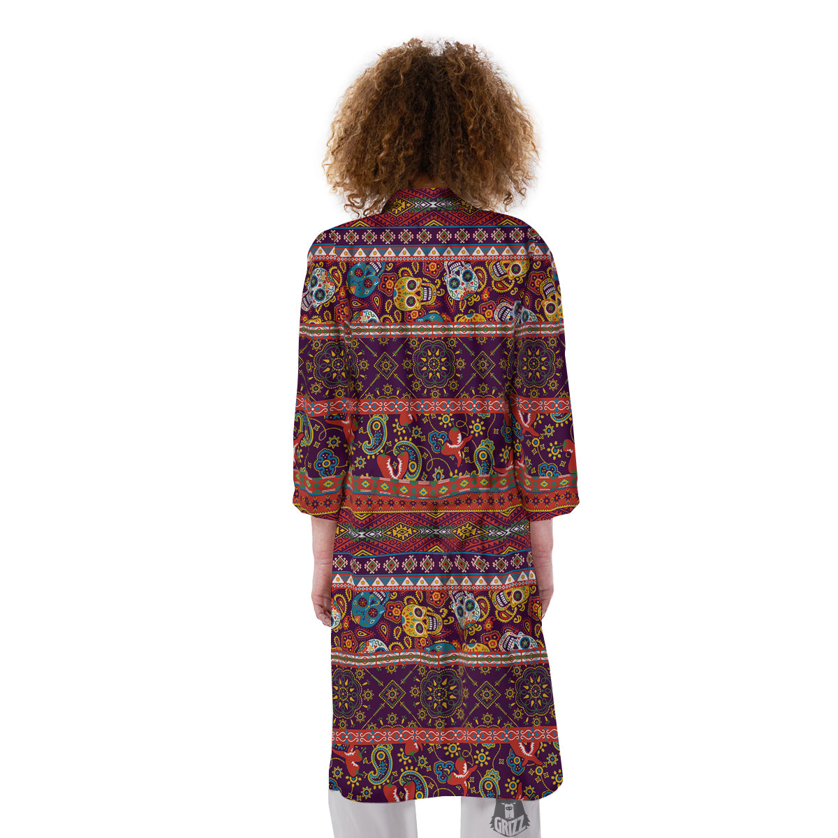 Striped Skull Mexican Style Print Pattern Kimono-grizzshop
