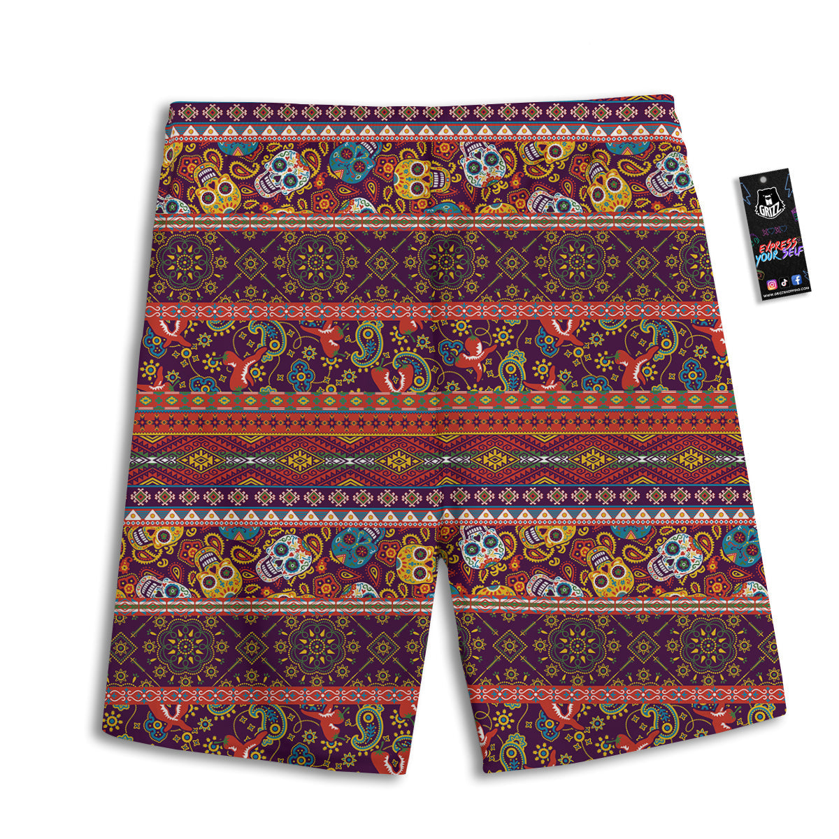 Striped Skull Mexican Style Print Pattern Men's Athletic Shorts