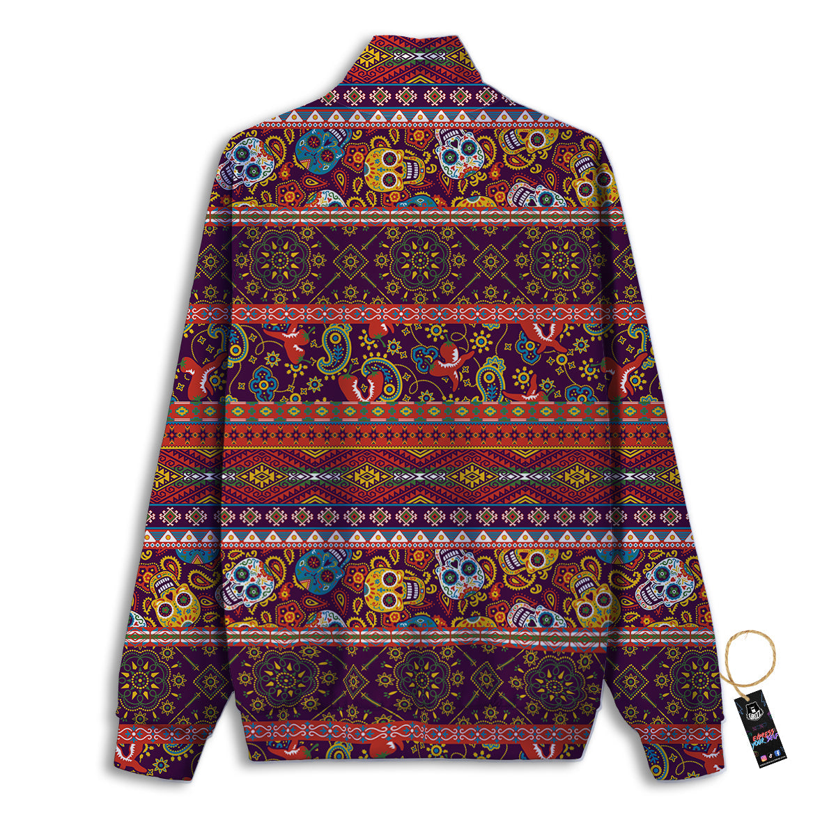 Striped Skull Mexican Style Print Pattern Track Jacket-grizzshop