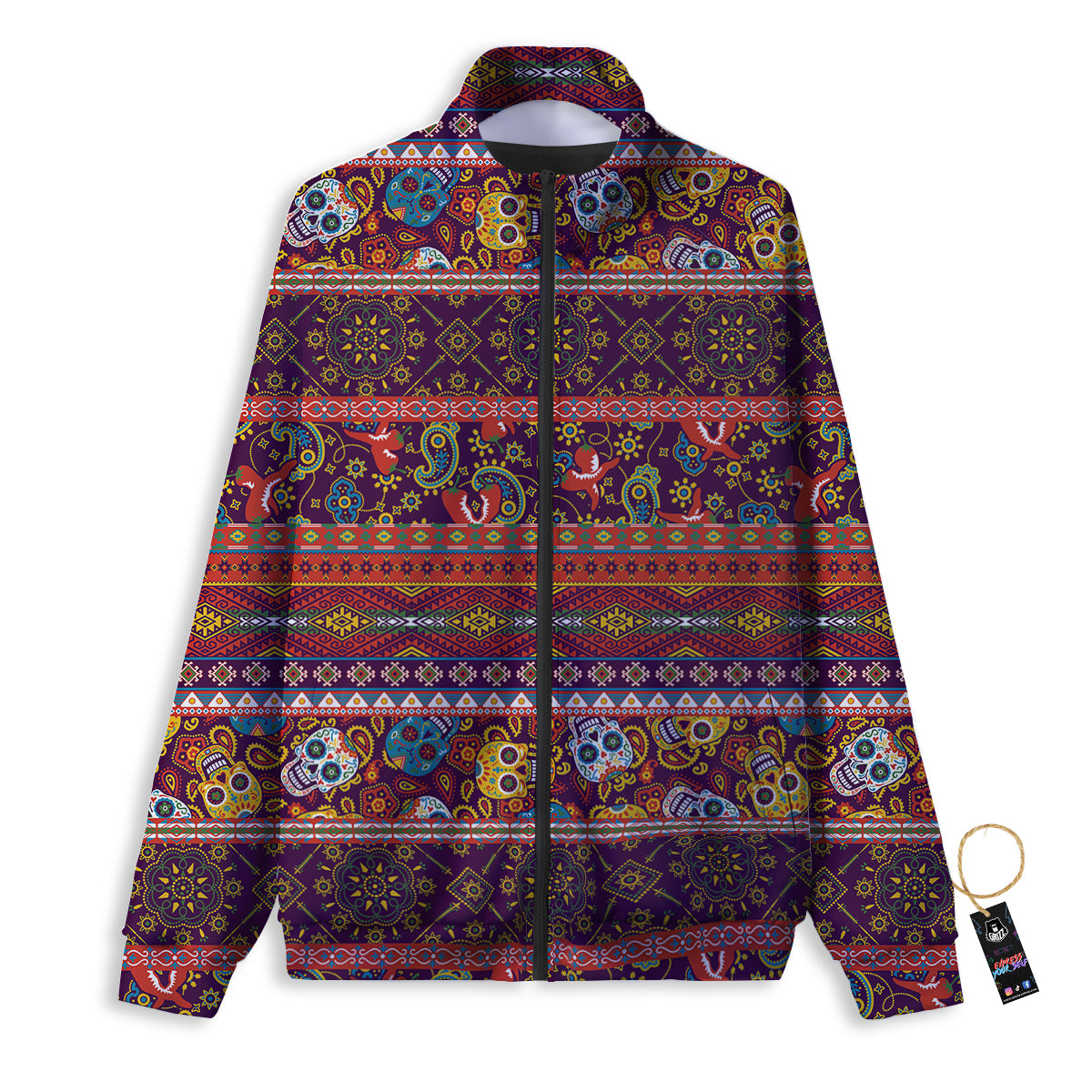 Striped Skull Mexican Style Print Pattern Track Jacket-grizzshop
