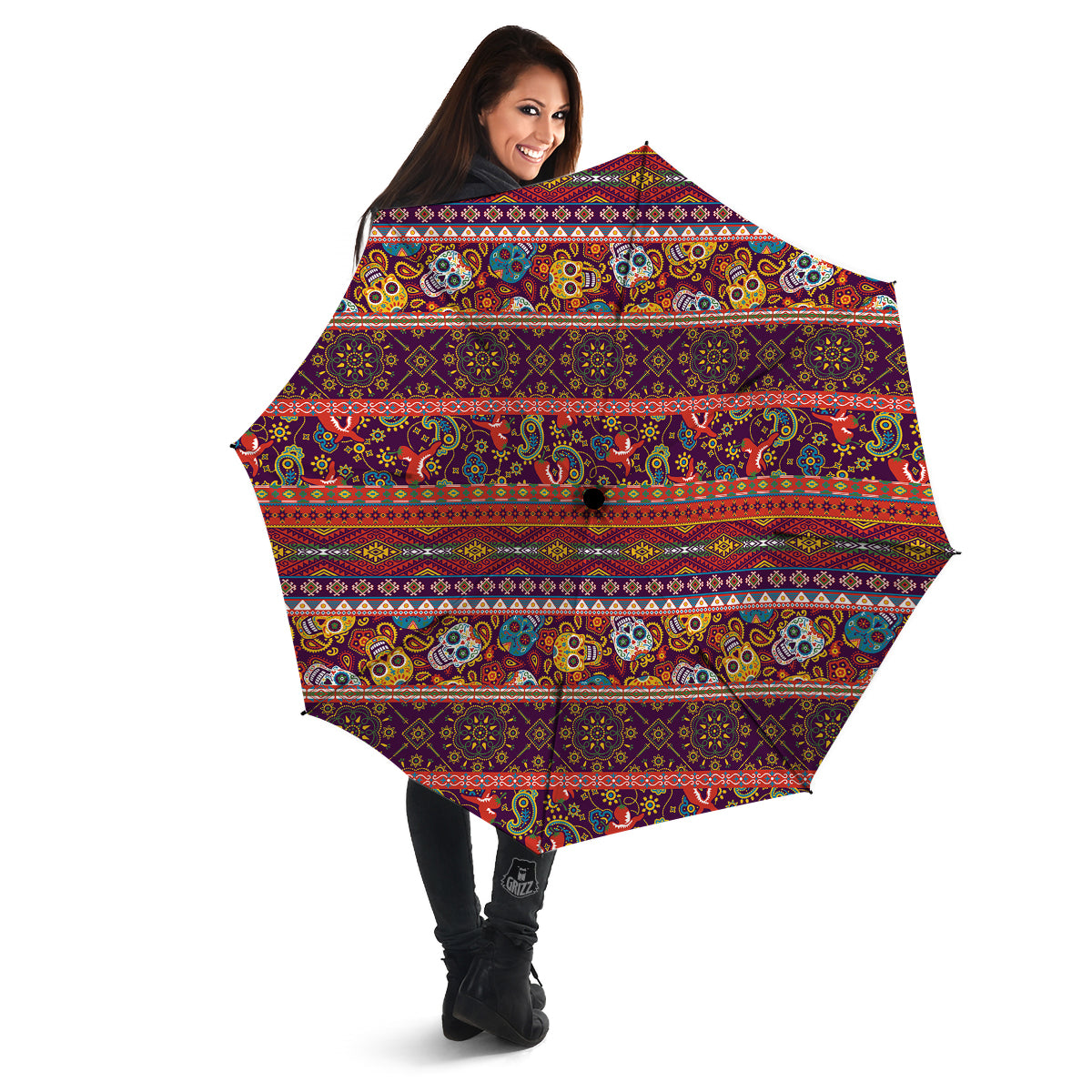 Striped Skull Mexican Style Print Pattern Umbrella-grizzshop