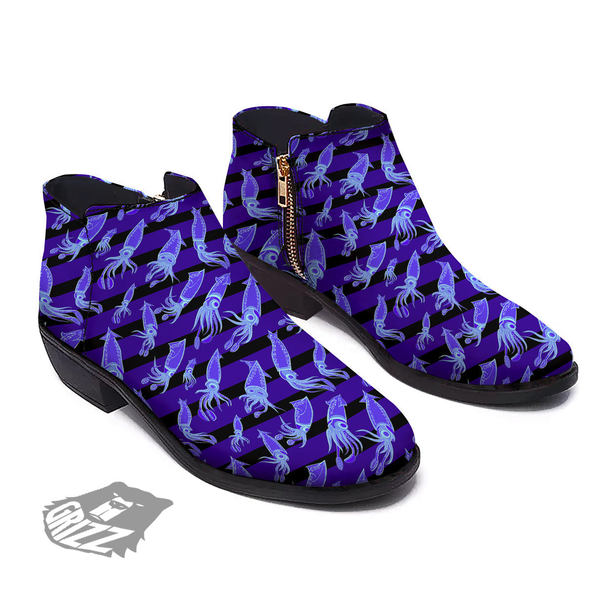 Striped Squid Print Pattern Ankle Boots-grizzshop