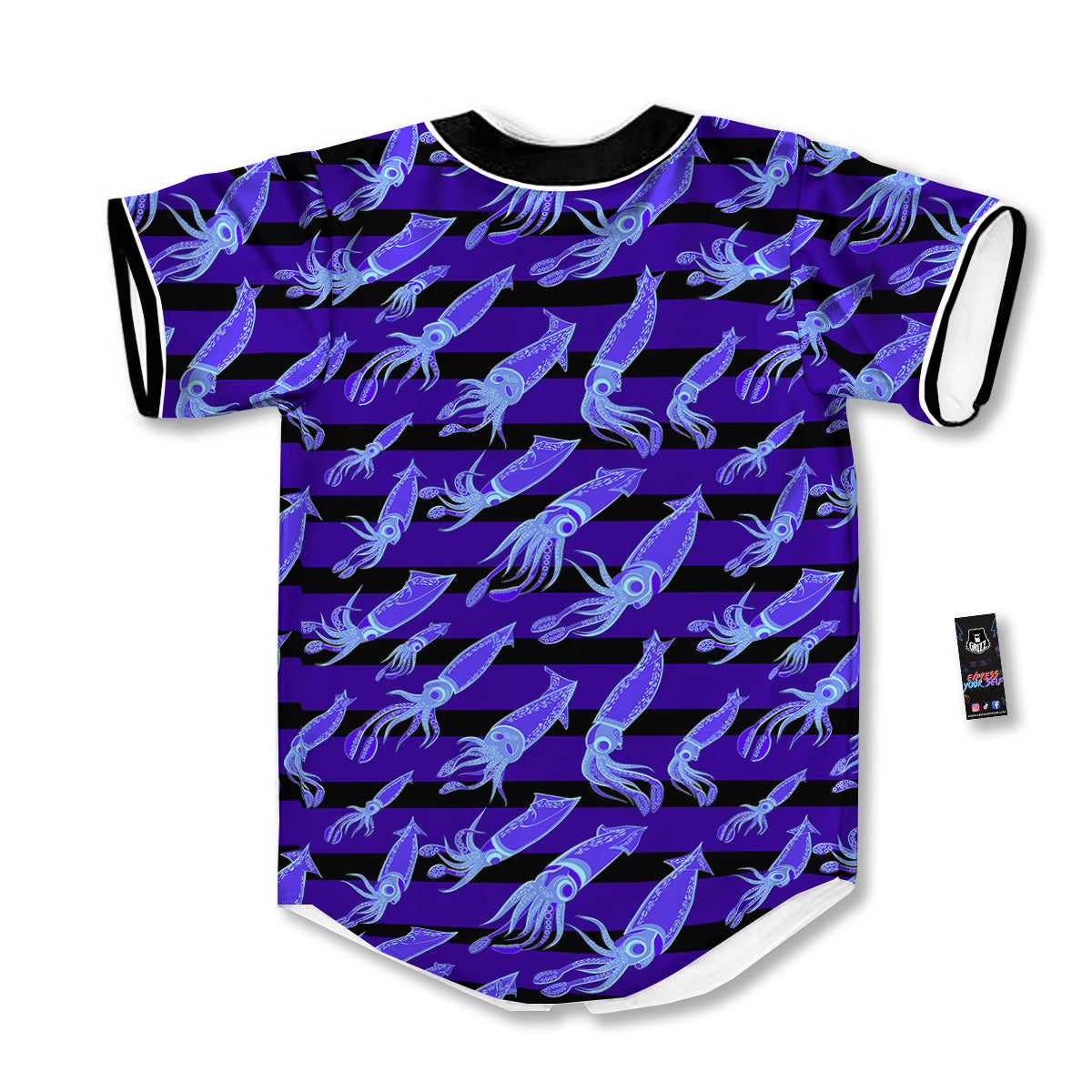 Striped Squid Print Pattern Baseball Jersey-grizzshop