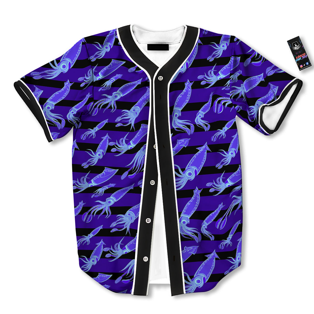 Striped Squid Print Pattern Baseball Jersey-grizzshop