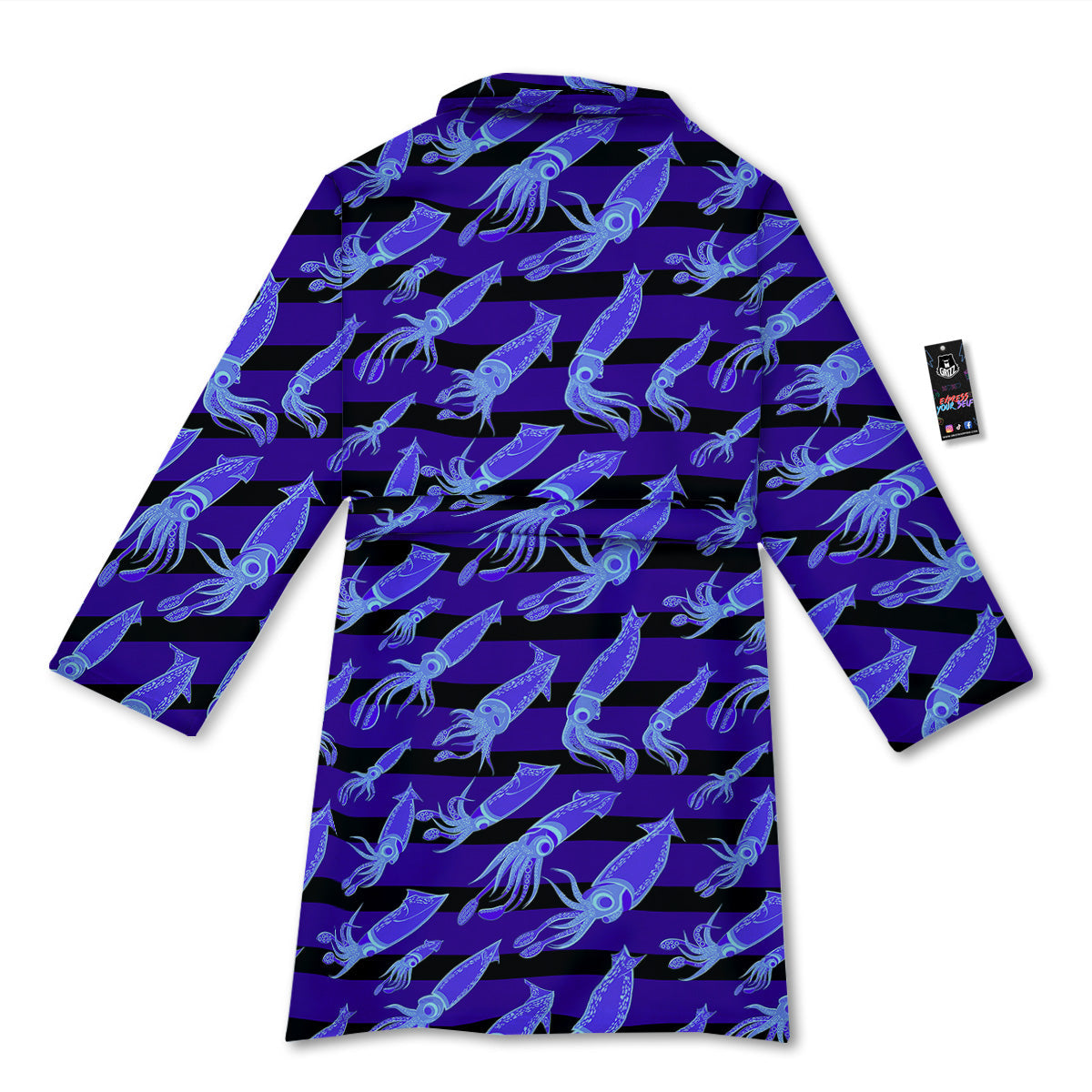 Striped Squid Print Pattern Bathrobe-grizzshop