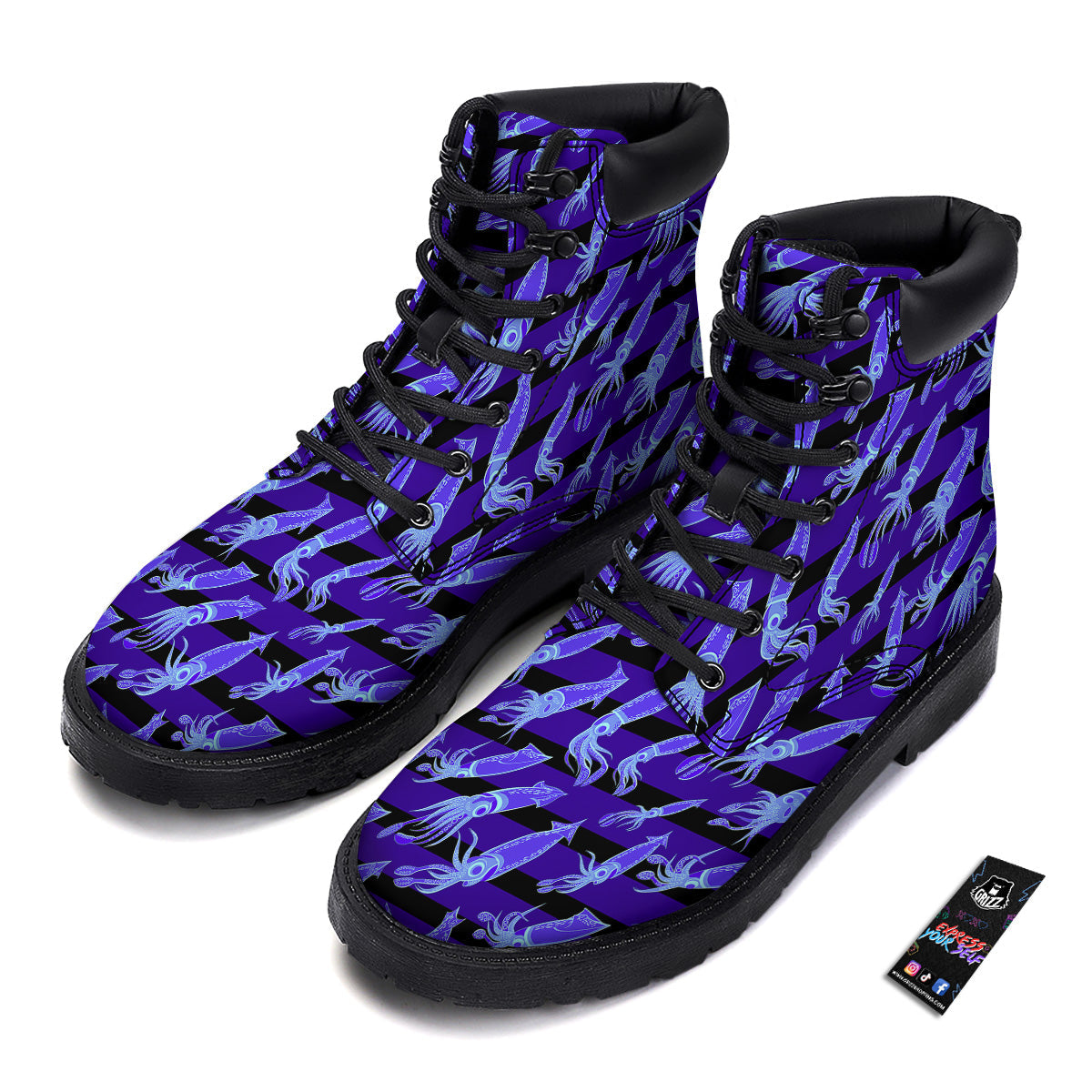 Striped Squid Print Pattern Boots-grizzshop