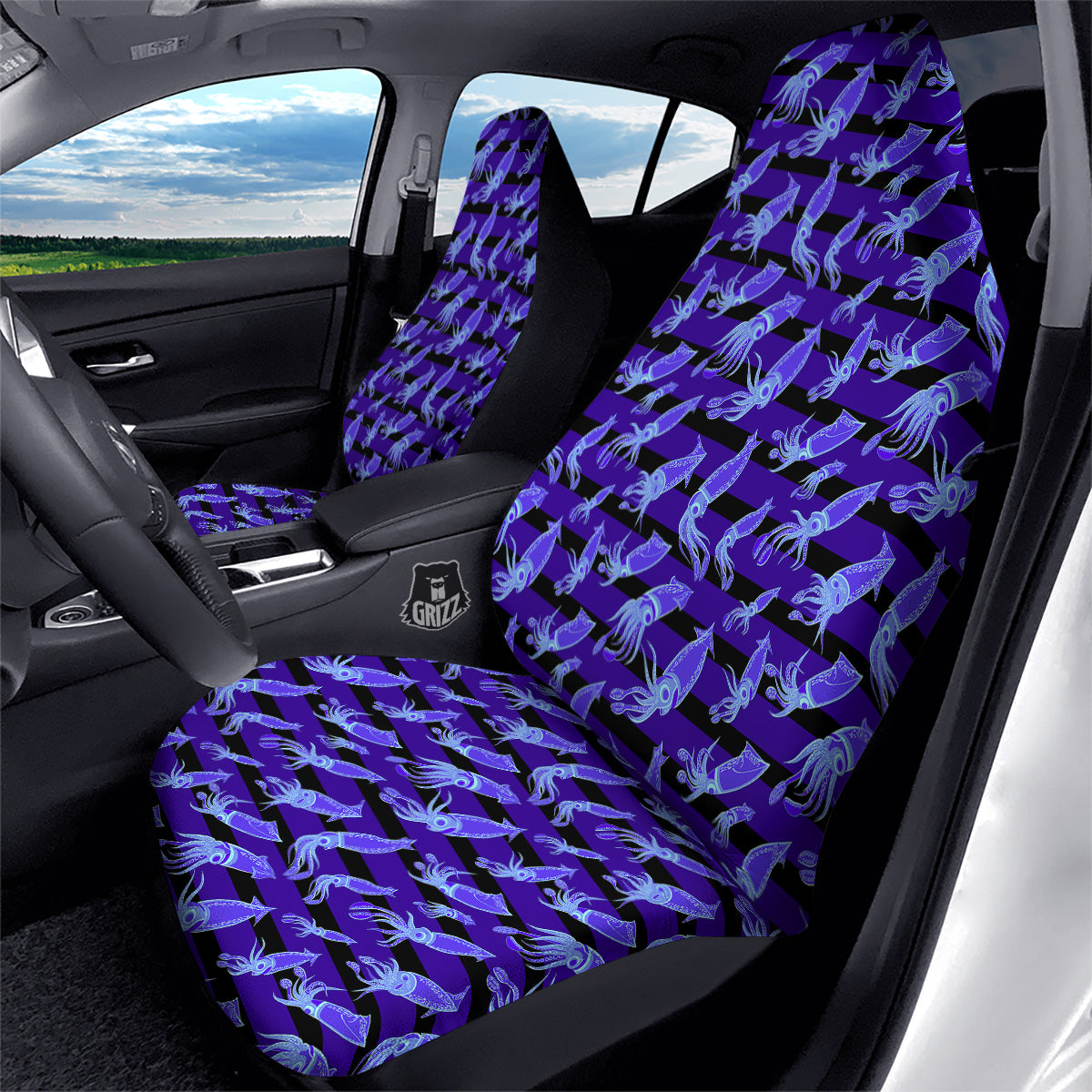 Striped Squid Print Pattern Car Seat Covers-grizzshop