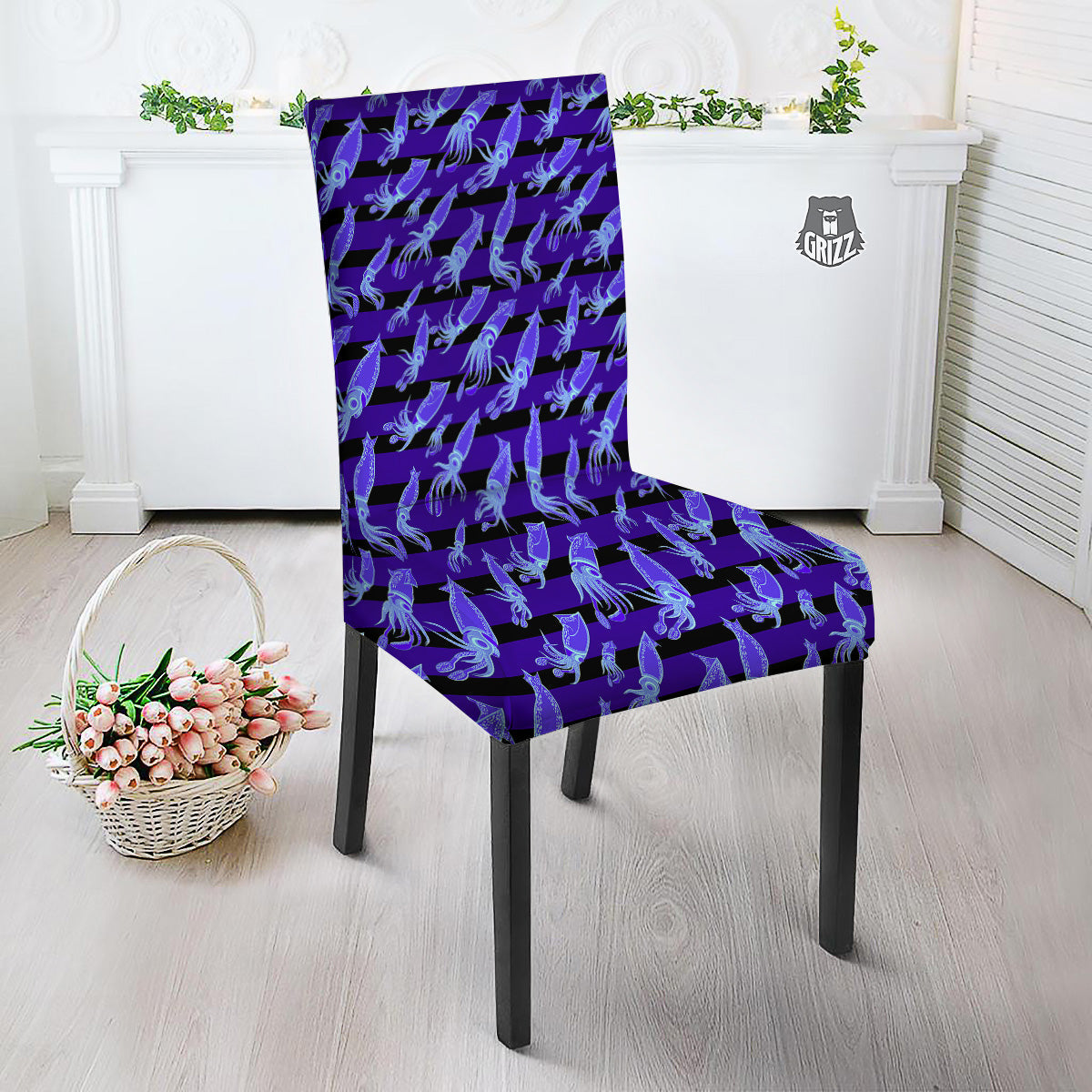 Striped Squid Print Pattern Dining Chair Slipcover-grizzshop