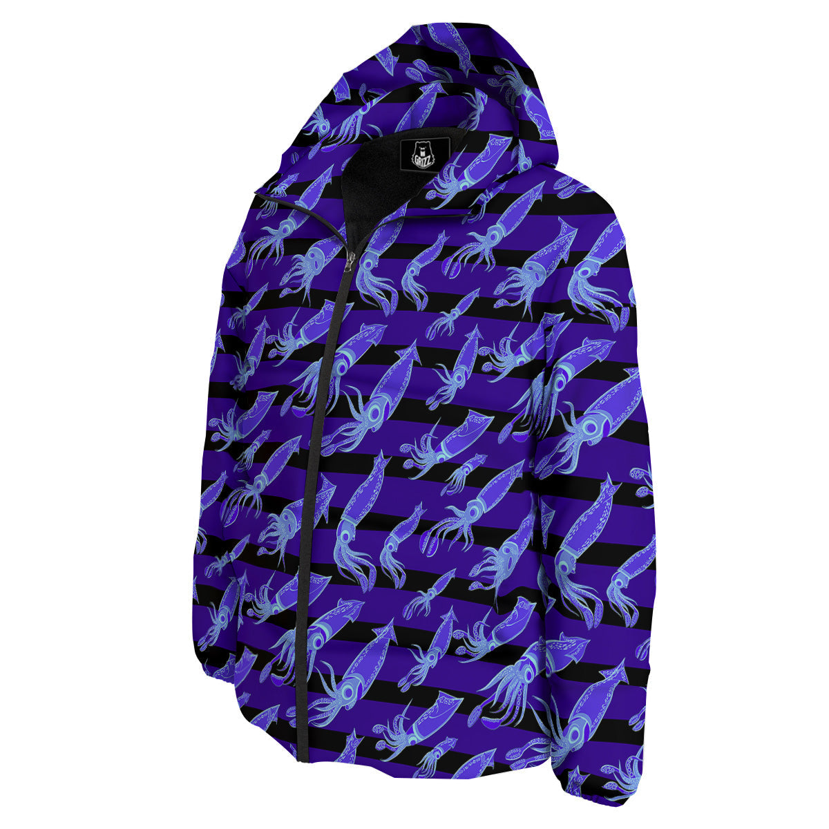 Striped Squid Print Pattern Down Jacket-grizzshop